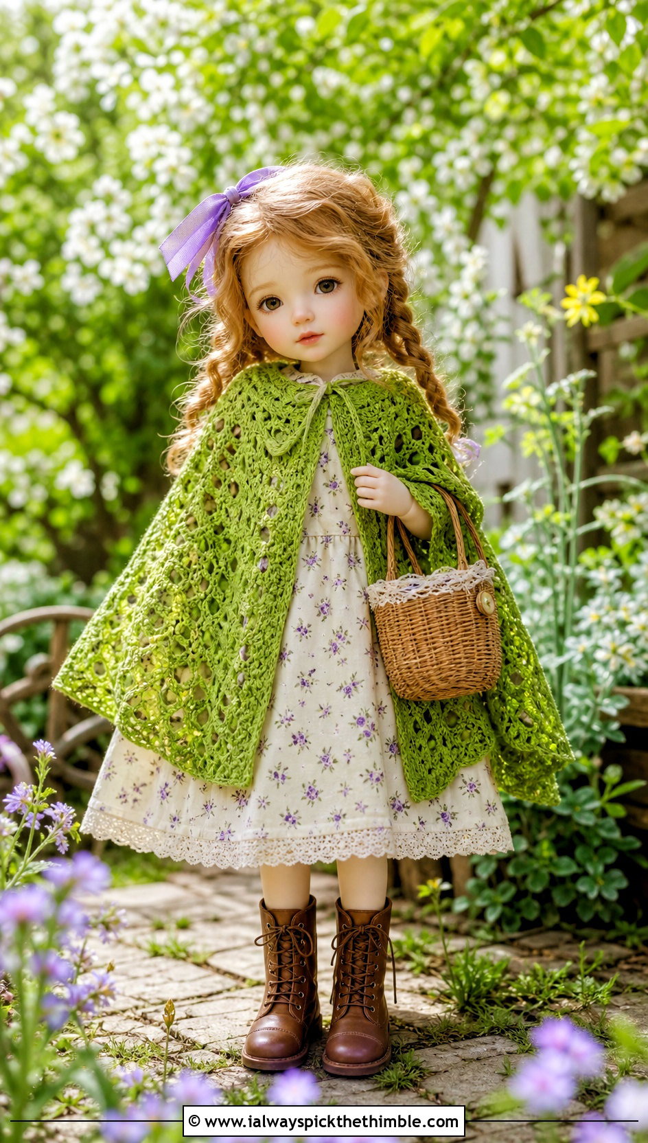 Lace Crochet Doll Cape With Cottagecore Dress - 20 Crochet Doll Cape outfit ideas
