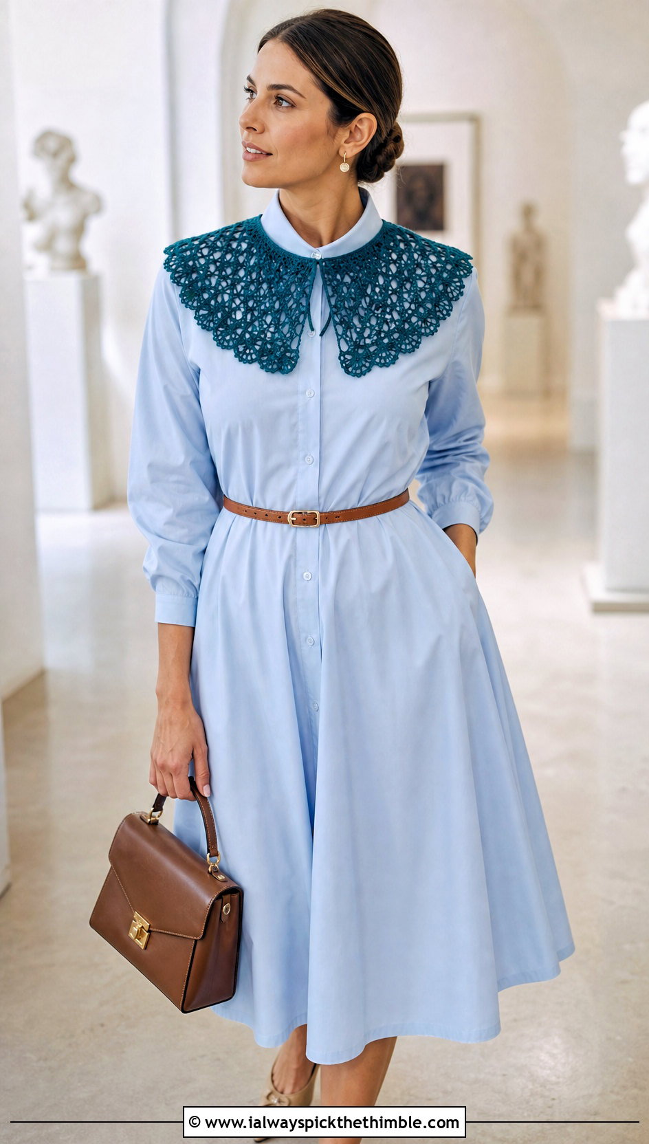 Lace Crochet Doll Collar With Shirt Dress And Ballet Flats - 20 Crochet Doll Collar outfit ideas