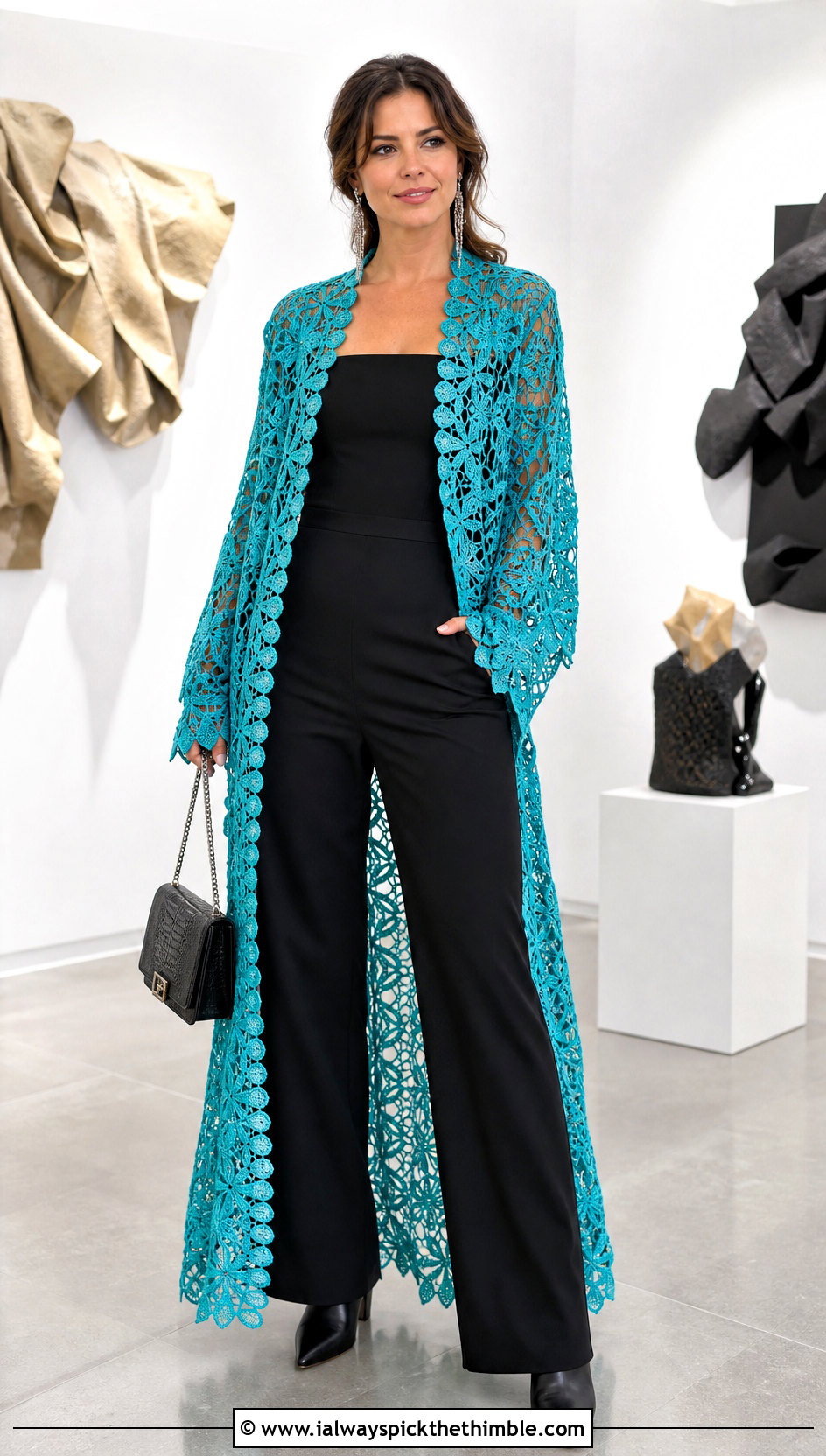 Lace Crochet Duster Cardigan With Jumpsuit - 20 witchy crochet cardigan outfit ideas