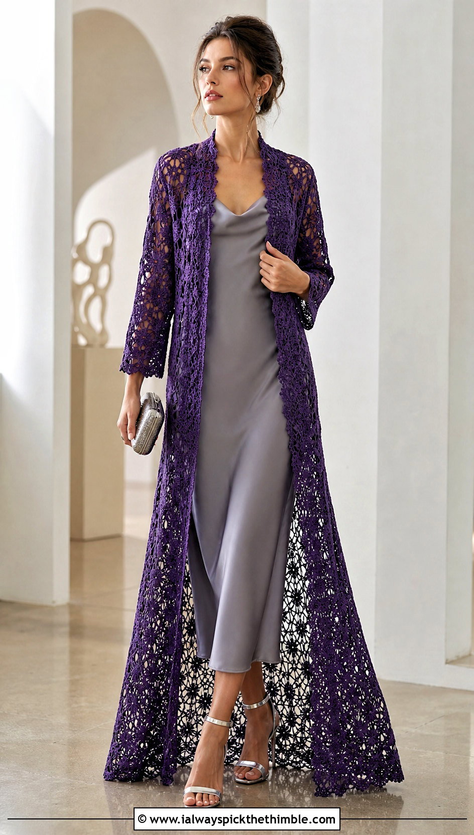 Lace Crochet Duster With Slip Dress And Heels - 20 Easy Crochet Duster outfit ideas