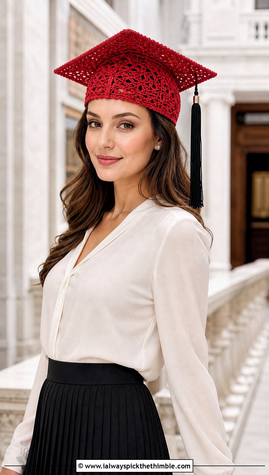 Lace Crochet Graduation Cap With Pleated Midi Skirt - 25 crochet graduation cap outfit ideas