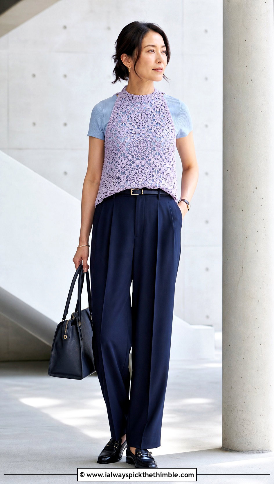 Lace Crochet Halter Top With Pleated Trousers - 15 Crochet Halter Top Outfit Inspiration outfit ideas