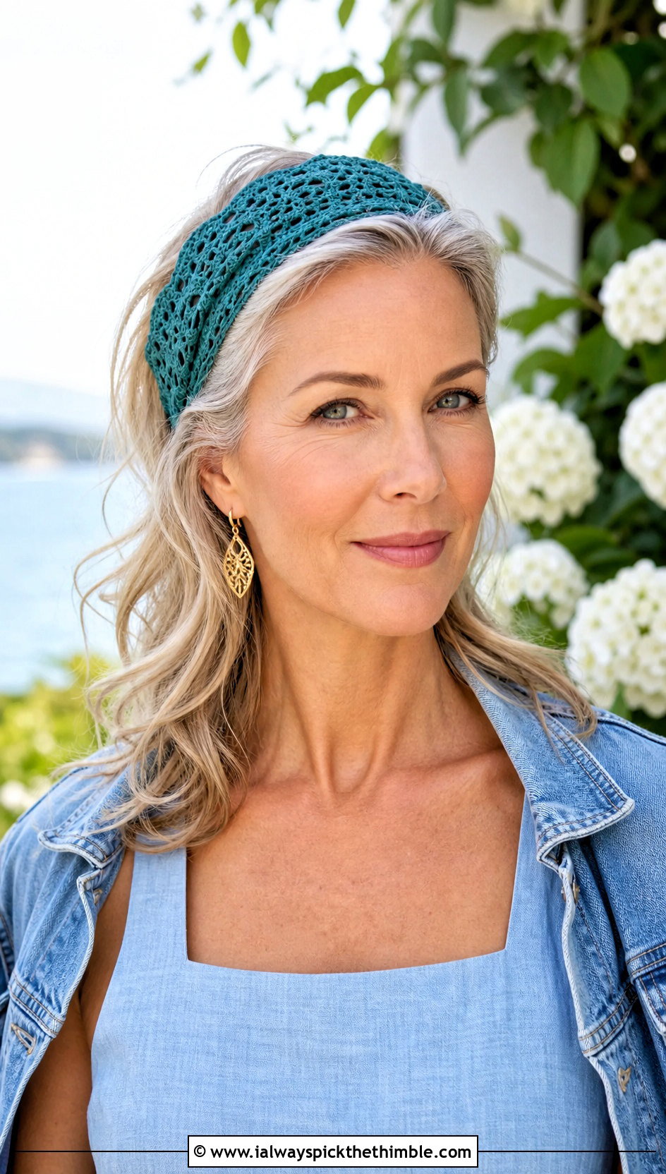 Lace Crochet Headband With Linen Dress - 20 crochet headband for women outfit ideas