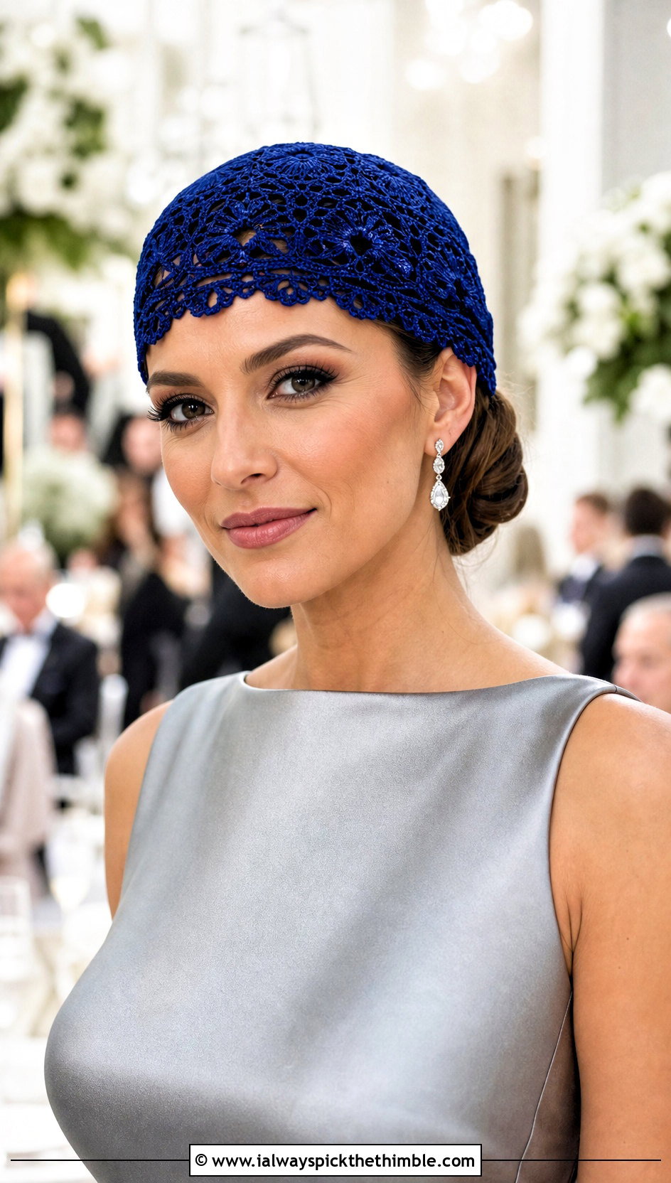 Lace Crochet Juliet Cap With Evening Dress - 25 crochet cap outfit ideas