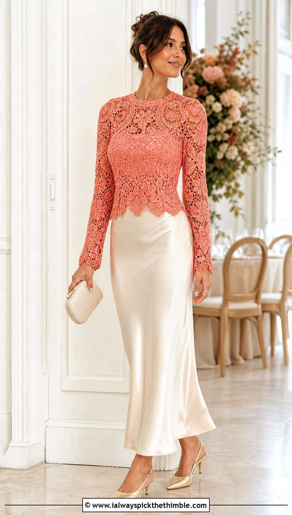 Lace Crochet Long Sleeve Top With Slip Skirt - 20 long sleeve crochet top outfit ideas
