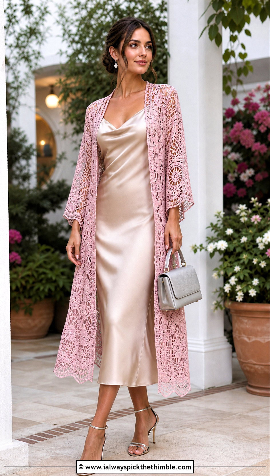 Lace Crochet Longline Kimono Cardigan With Slip Dress - 20 Crochet Longline Cardigan outfit ideas