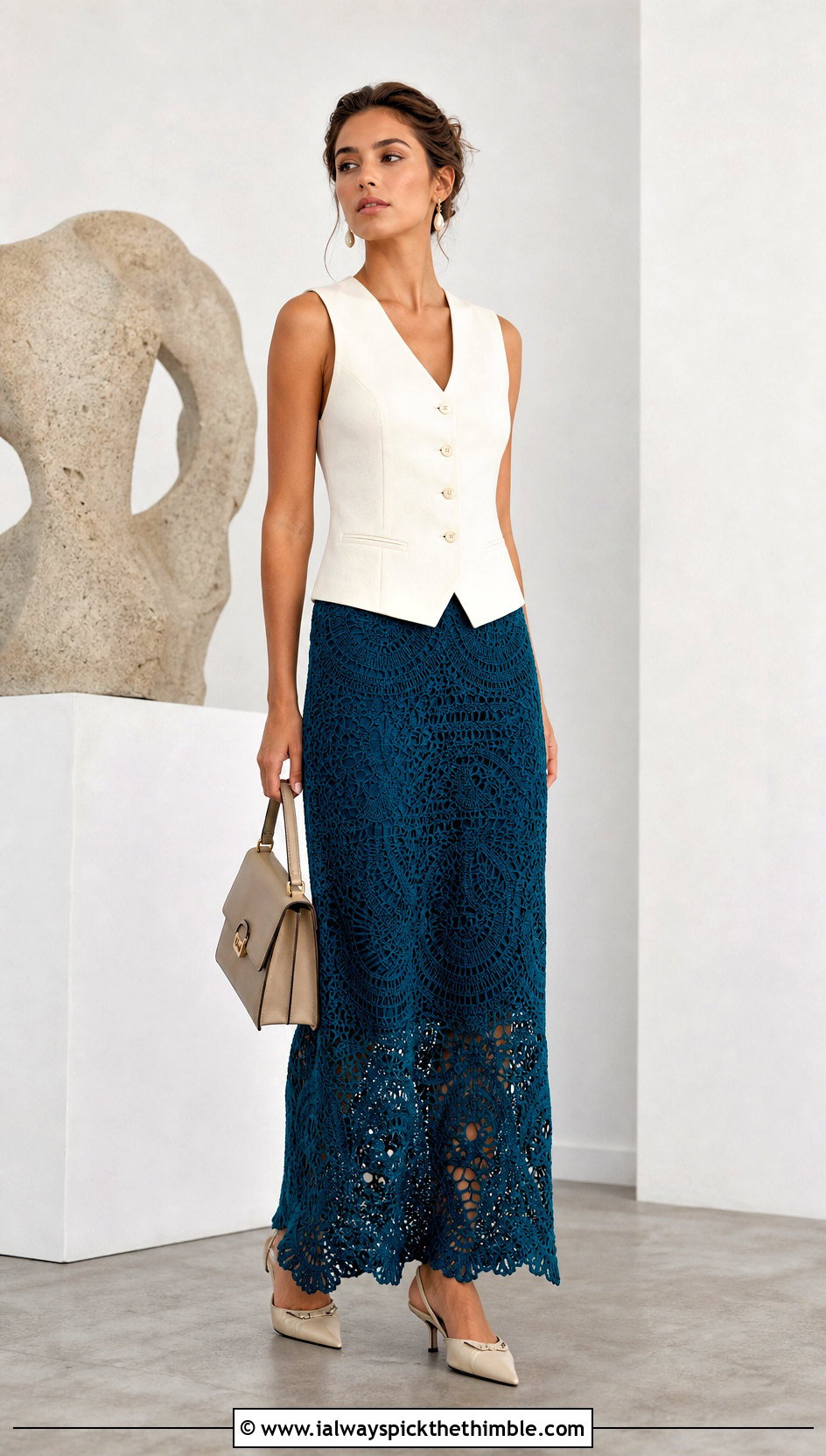 Lace Crochet Maxi Skirt With Tailored Vest - 20 diy crochet skirt outfit ideas