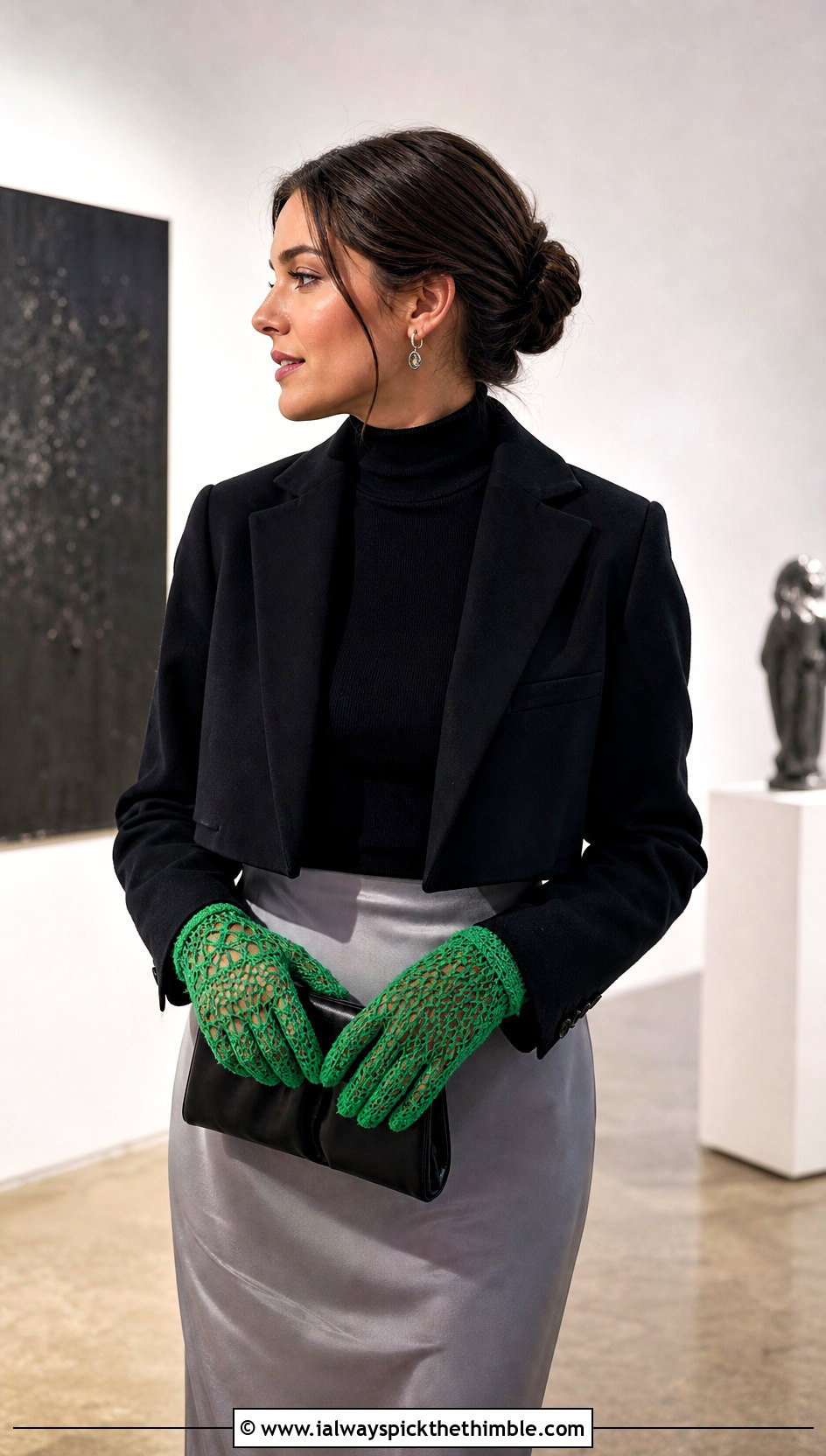 Lace Crochet Mittens With Satin Skirt And Turtleneck - 25 crochet mittens outfit ideas
