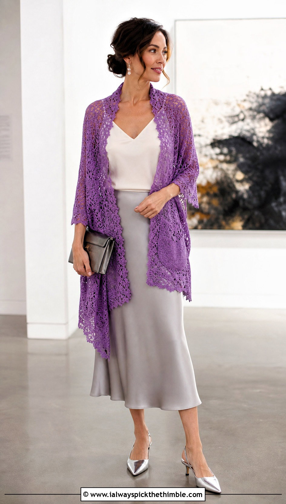 Lace Crochet Pocket Wrap With Satin Skirt - 15 Crochet Shawls And Wraps With Pockets outfit ideas