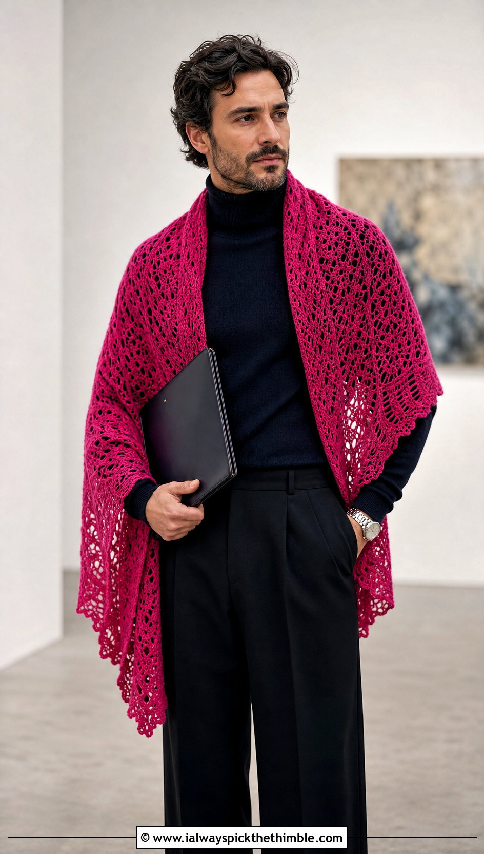 Lace Crochet Shawl With Evening Outfit - 20 crochet shawl for men outfit ideas