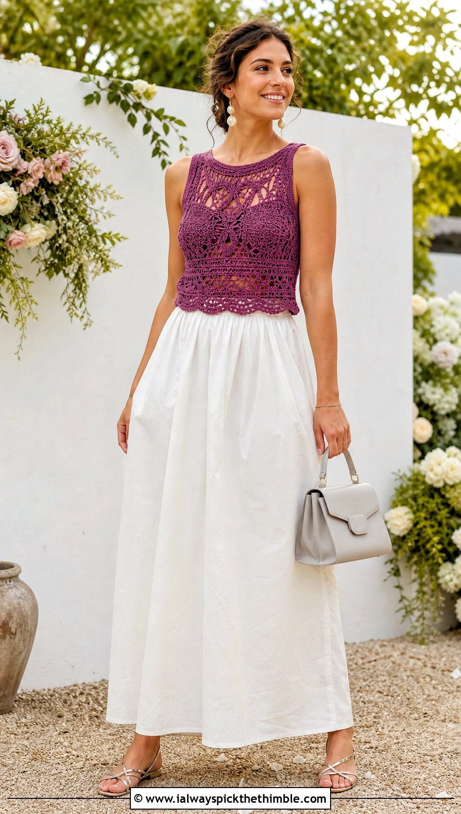 Lace Crochet Sweater Tank With Maxi Skirt - 20 Crochet Sweater Tank outfit ideas