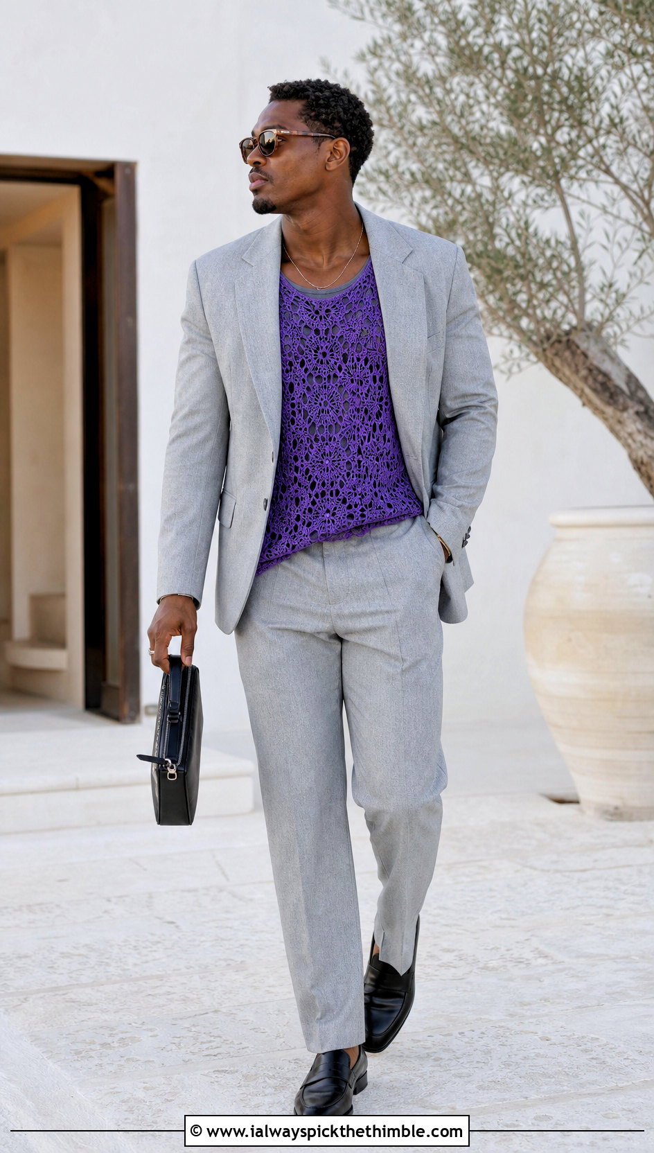 Lace Crochet Sweater With Relaxed Suit - 25 crochet man sweaters outfit ideas