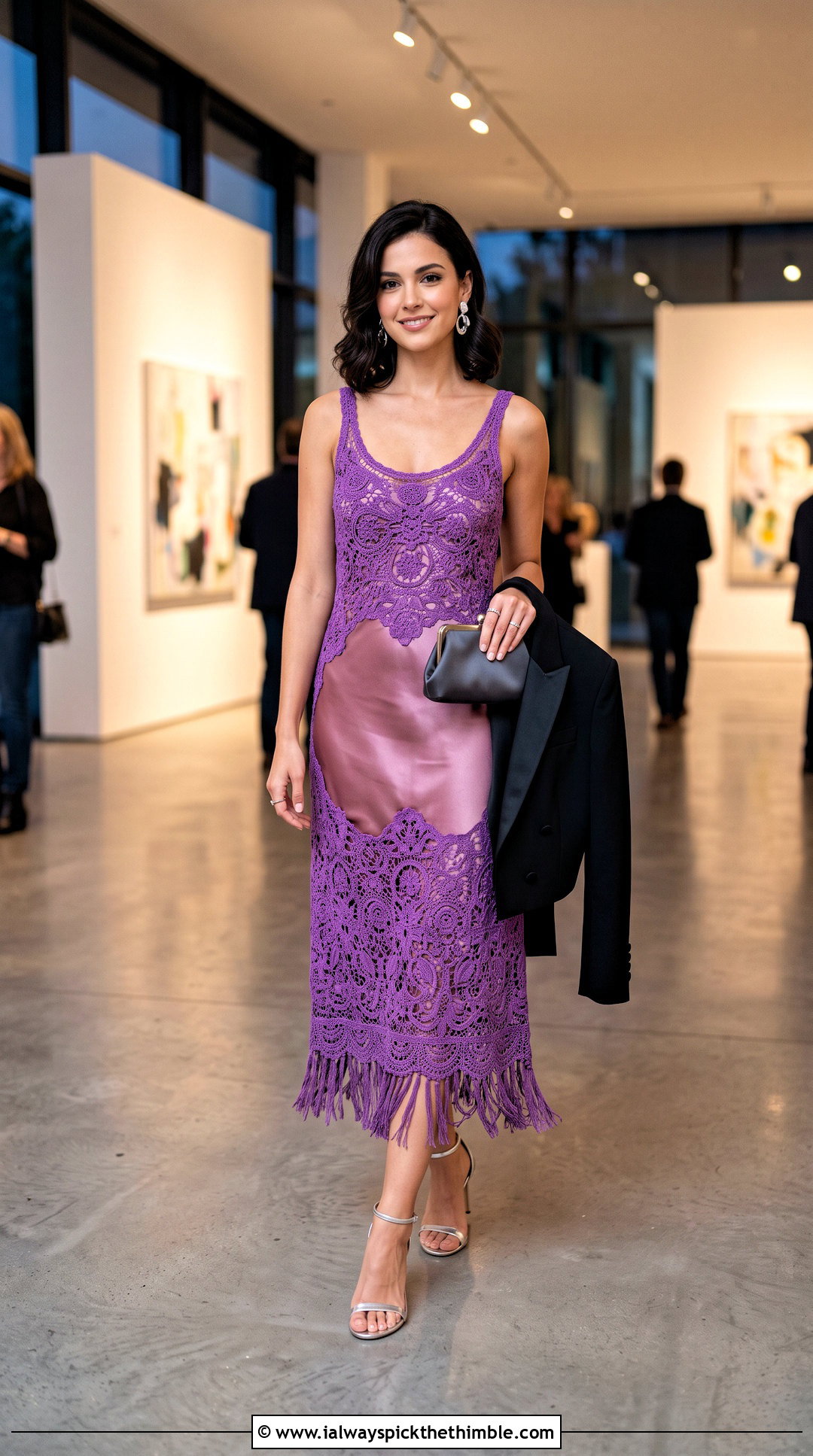 Lace Crochet Tank Dress With Satin Slip - 20 Crochet Tank Dress outfit ideas