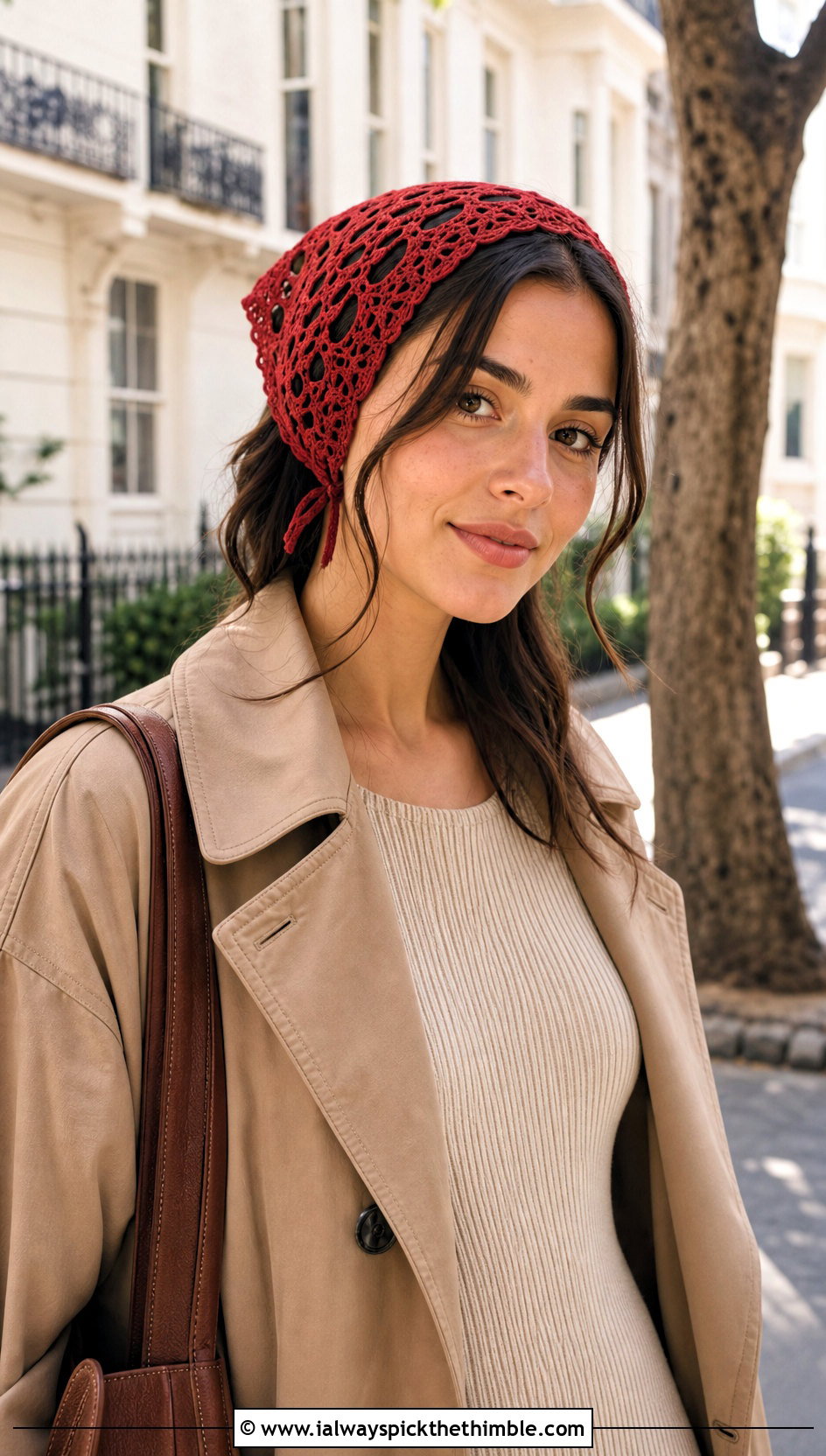 Lace Crochet Tiny Bonnet Cap With Trench Coat - 25 crochet tiny hat outfit ideas
