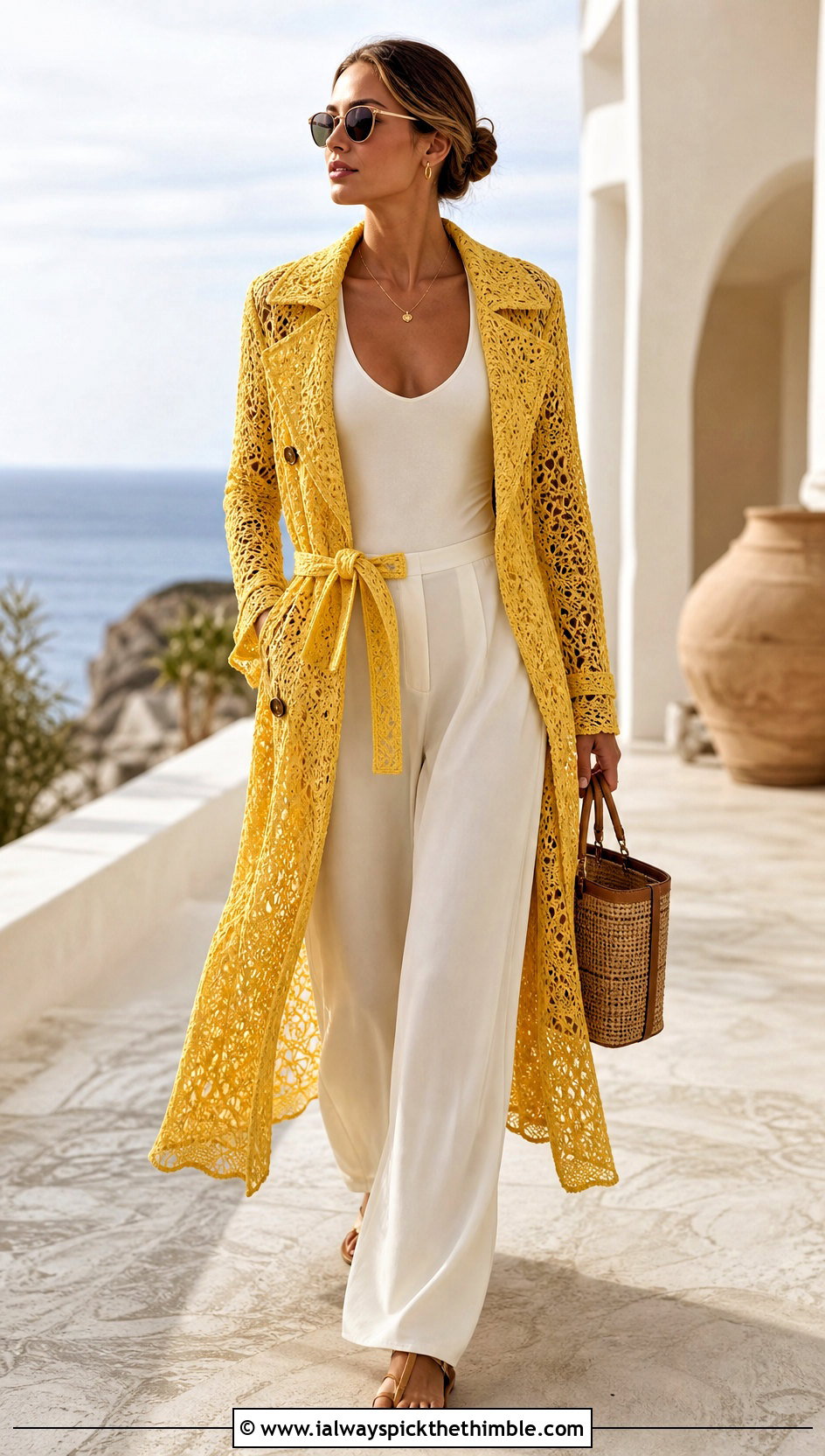 Lace Crochet Trench Coat With Palazzo Pants - 20 crochet coat ideas