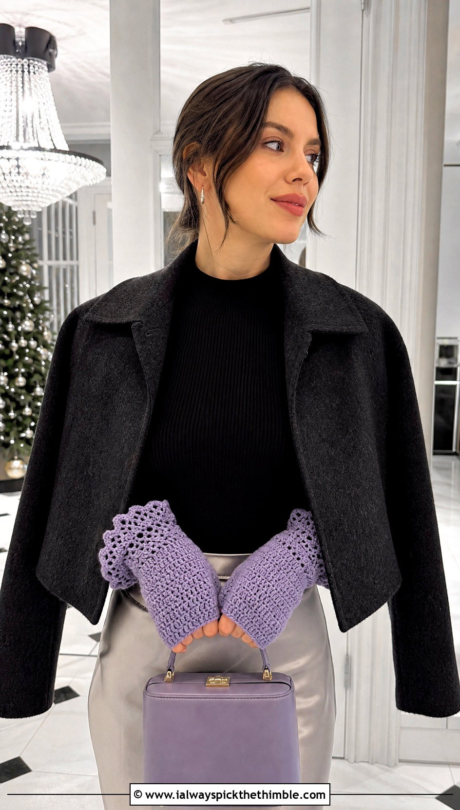 Lace Cuff Crochet Mittens With Satin Skirt - 25 easy crochet mittens for beginners outfit ideas