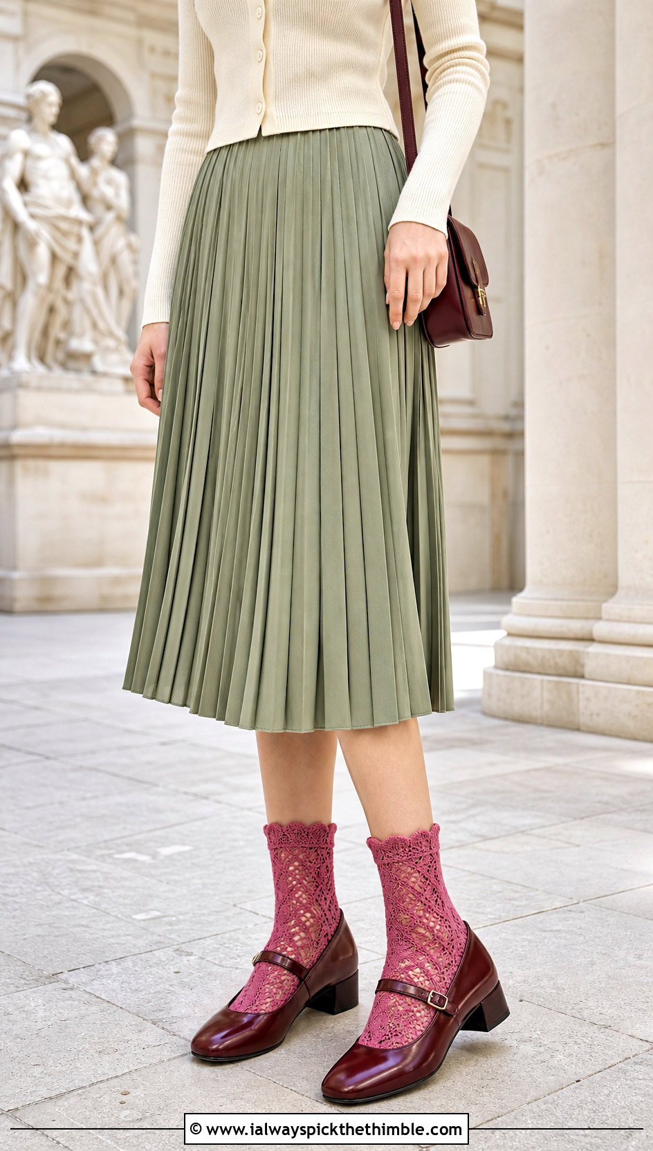 Lace Cuff Crochet Socks With A Midi Skirt - 25 crochet socks for beginners outfit ideas
