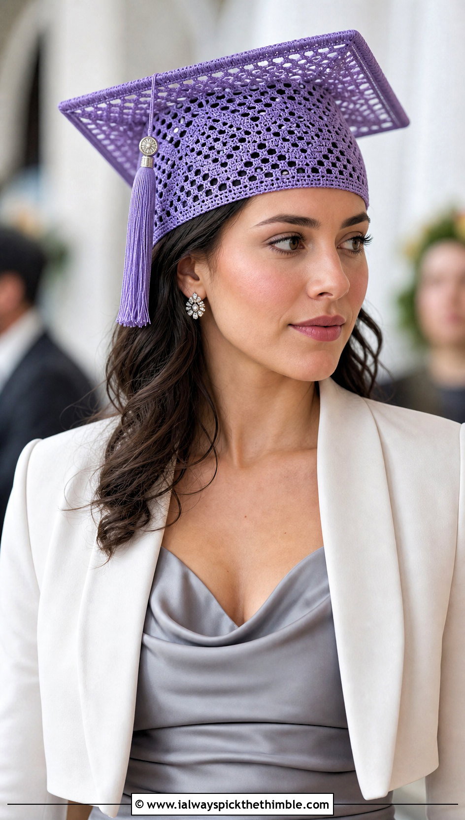Lace Doily Cap Cover With Satin Slip Dress - 20 crochet graduation cap cover outfit ideas
