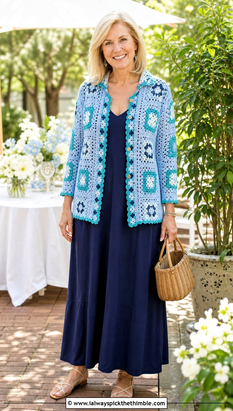 Lace Edge Granny Square Button Up Shirt With Maxi Dress - 20 Granny Square Button Up Shirt outfit ideas