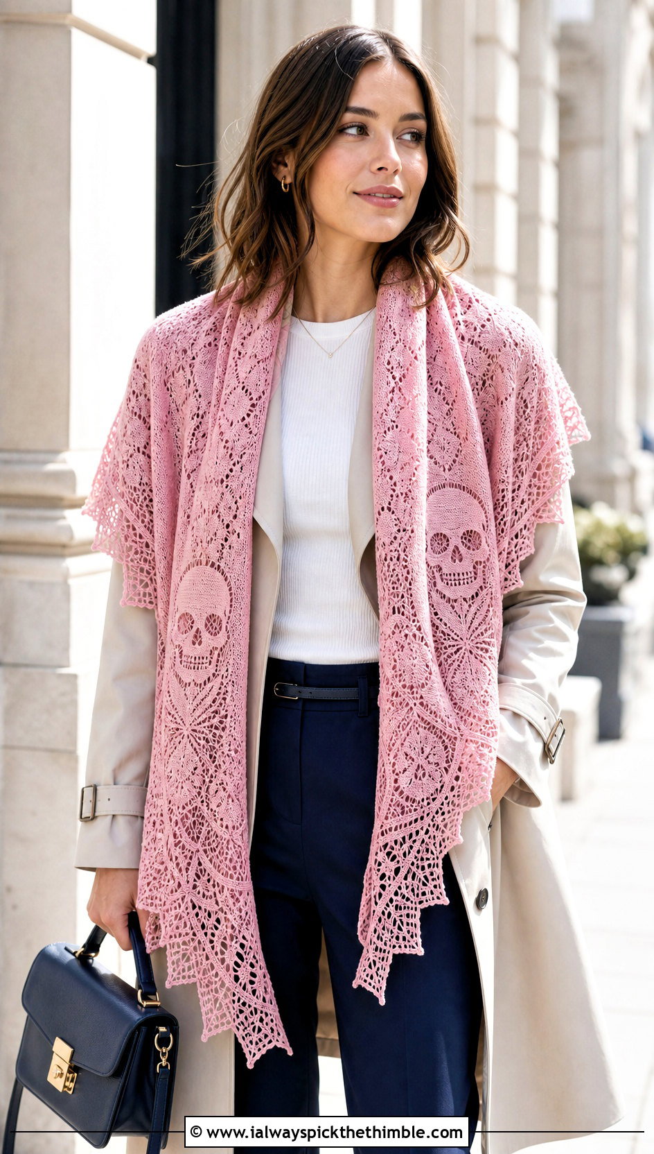 Lace Edge Lost Souls Shawl With Trench Coat - 15 Lost Soul Crochet Shawl outfit ideas