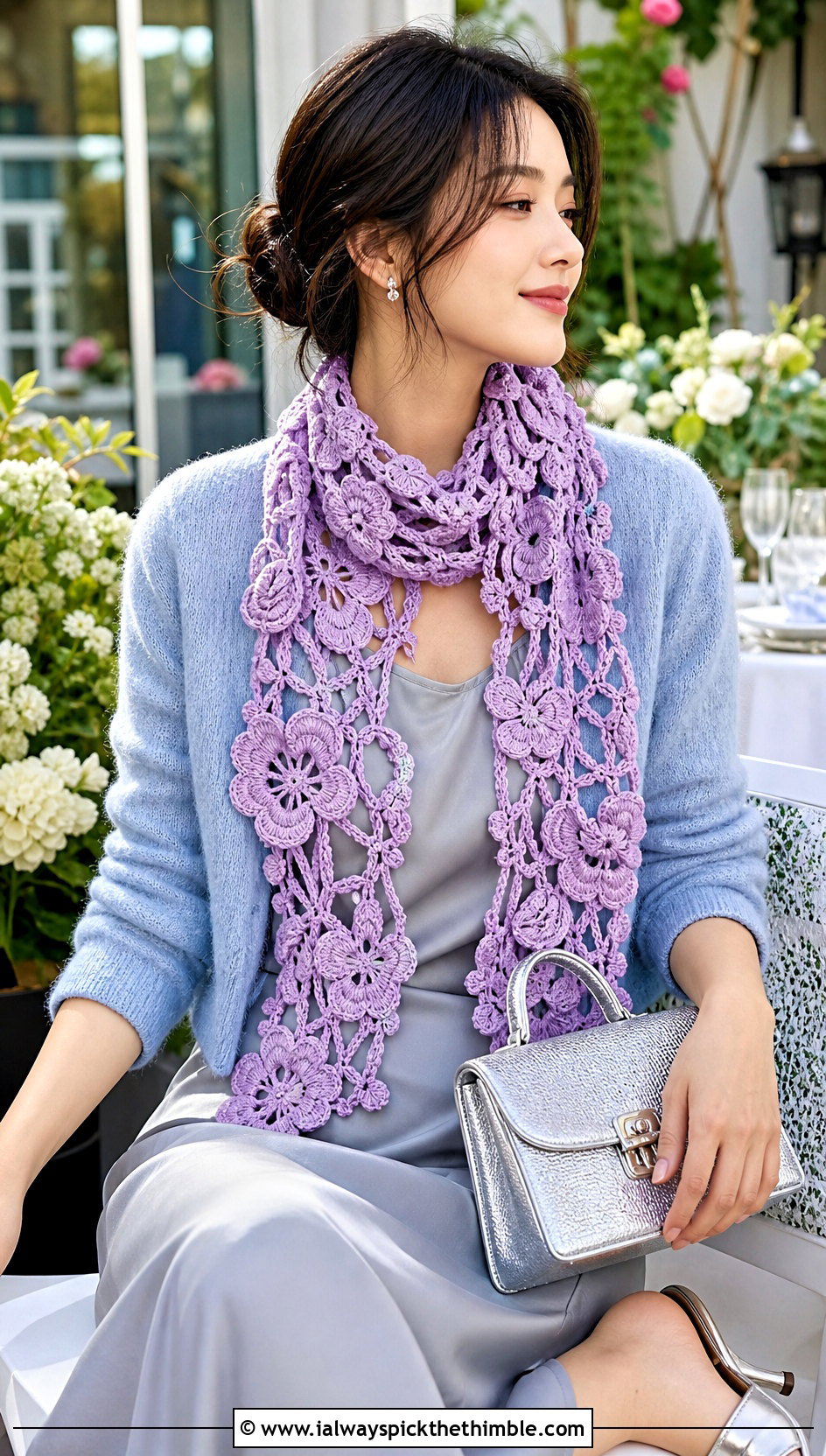 Lace Flower Crochet Scarf With Slip Dress And Cardigan - 25 crochet flower scarf outfit ideas