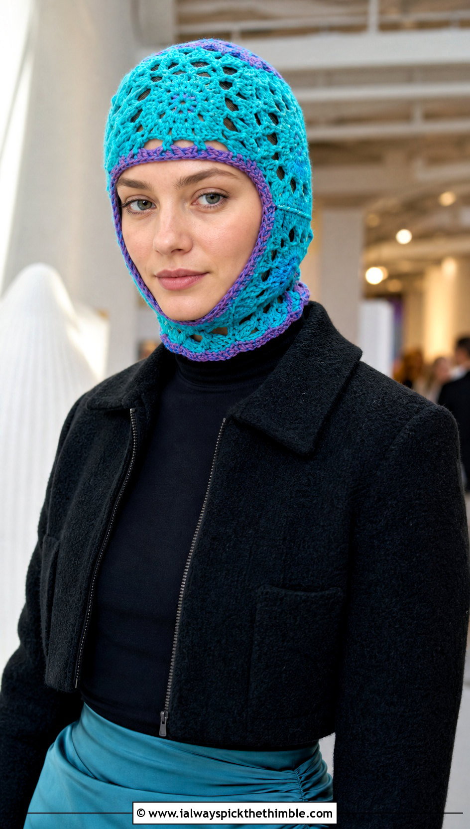 Lace Granny Square Balaclava With Turtleneck And Satin Skirt - 25 granny square balaclava outfit ideas