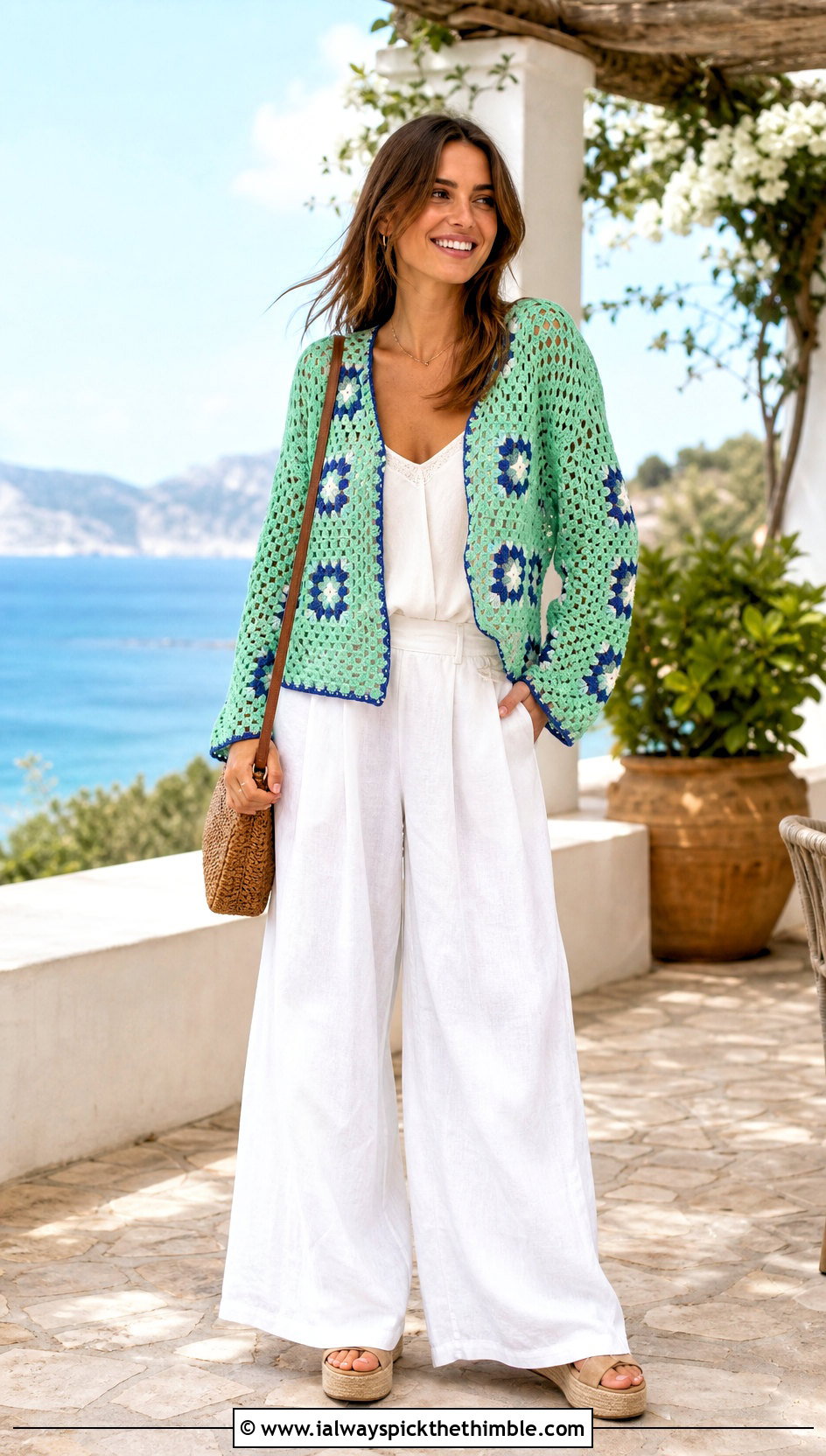 Lace Granny Square Cardigan With Palazzo Pants - 20 crochet granny squares cardigan outfit ideas