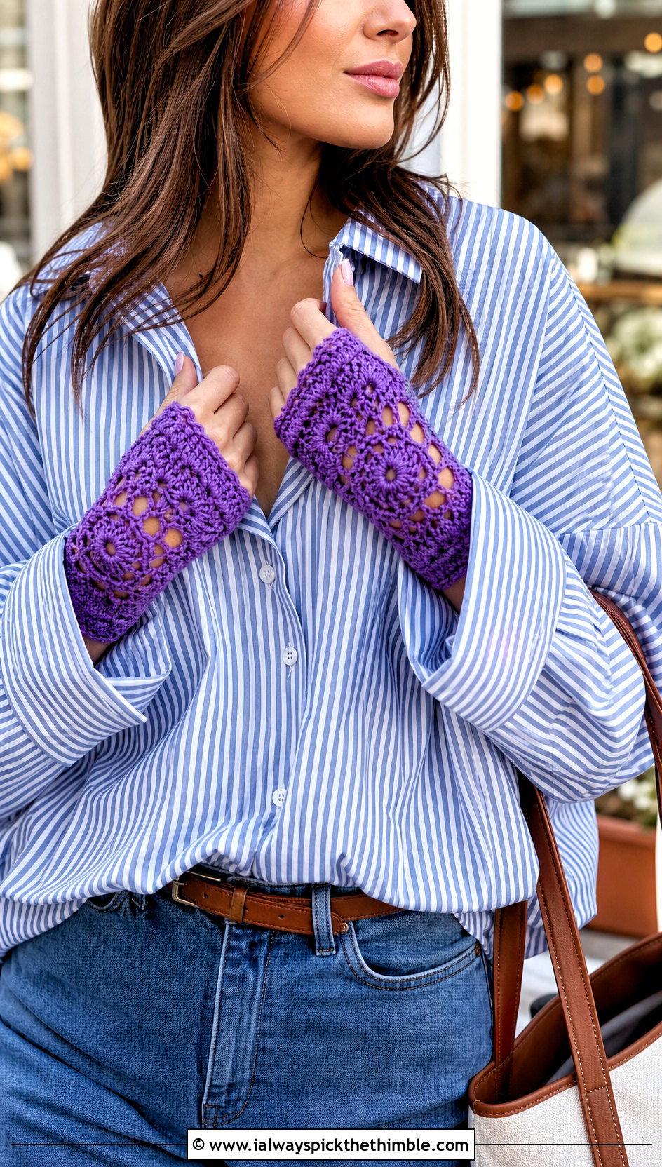 Lace Granny Square Fingerless Gloves With Button Down Shirt - 25 granny square fingerless gloves outfit ideas