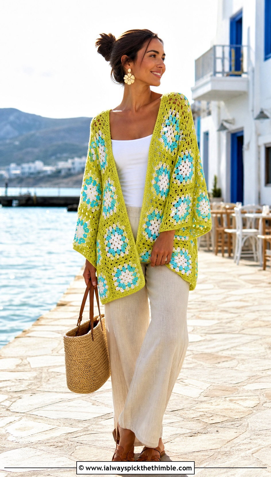 Lace Granny Square Poncho With Linen Pants - 20 Granny Squares Poncho outfit ideas