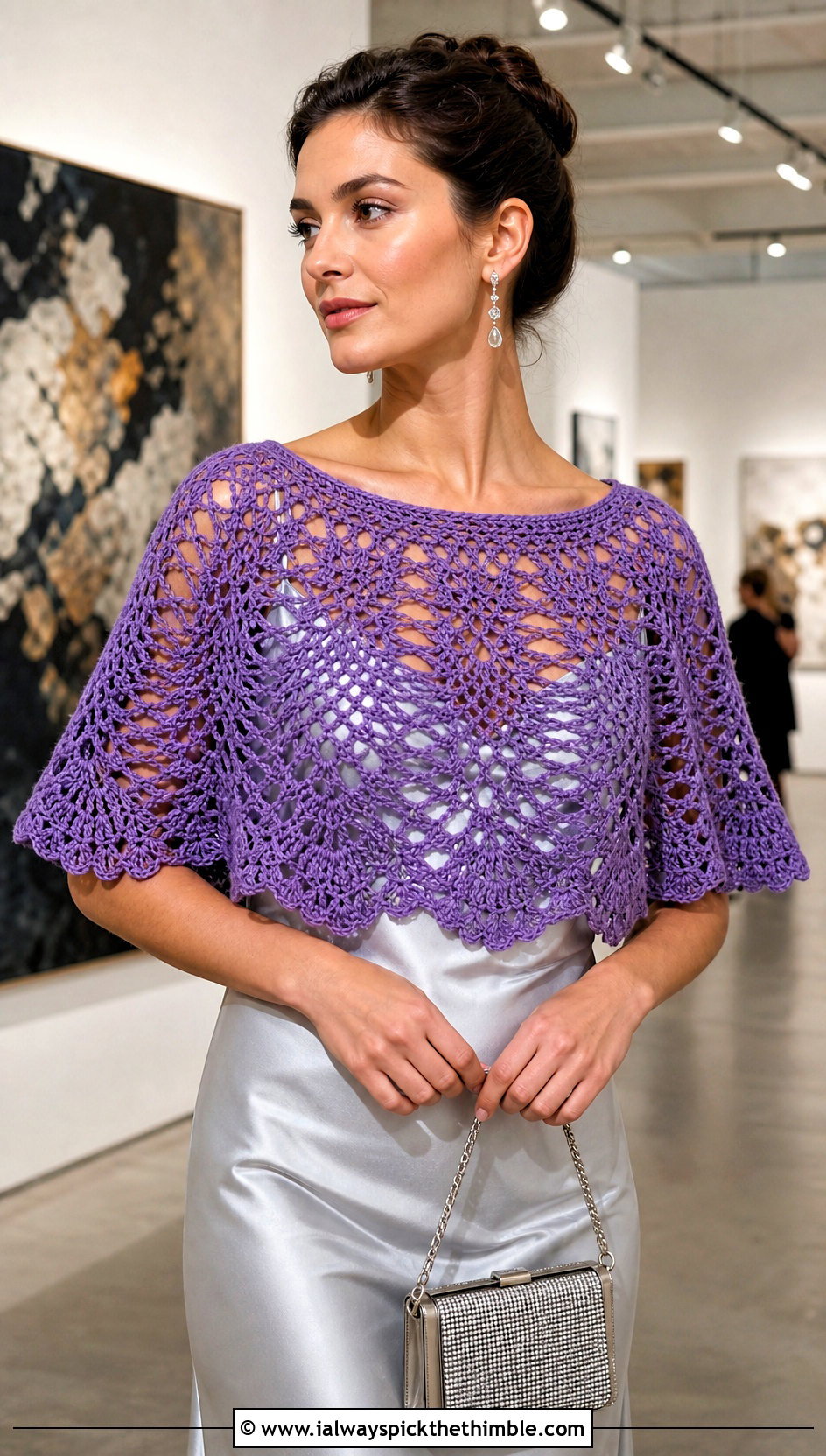Lace Half Circle Crochet Shawl With Satin Slip Dress - 15 Half Circle Crochet Shawl outfit ideas