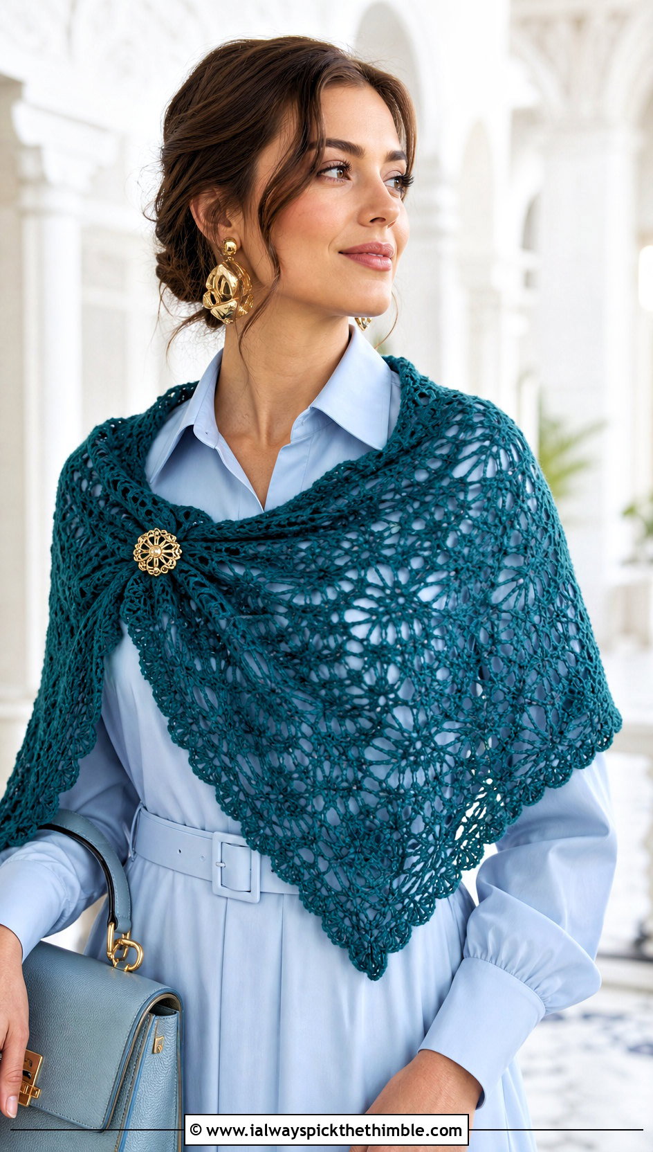 Lace Heart Crochet Shawlette With Shirt Dress - 20 Heart Crochet Shawl outfit ideas