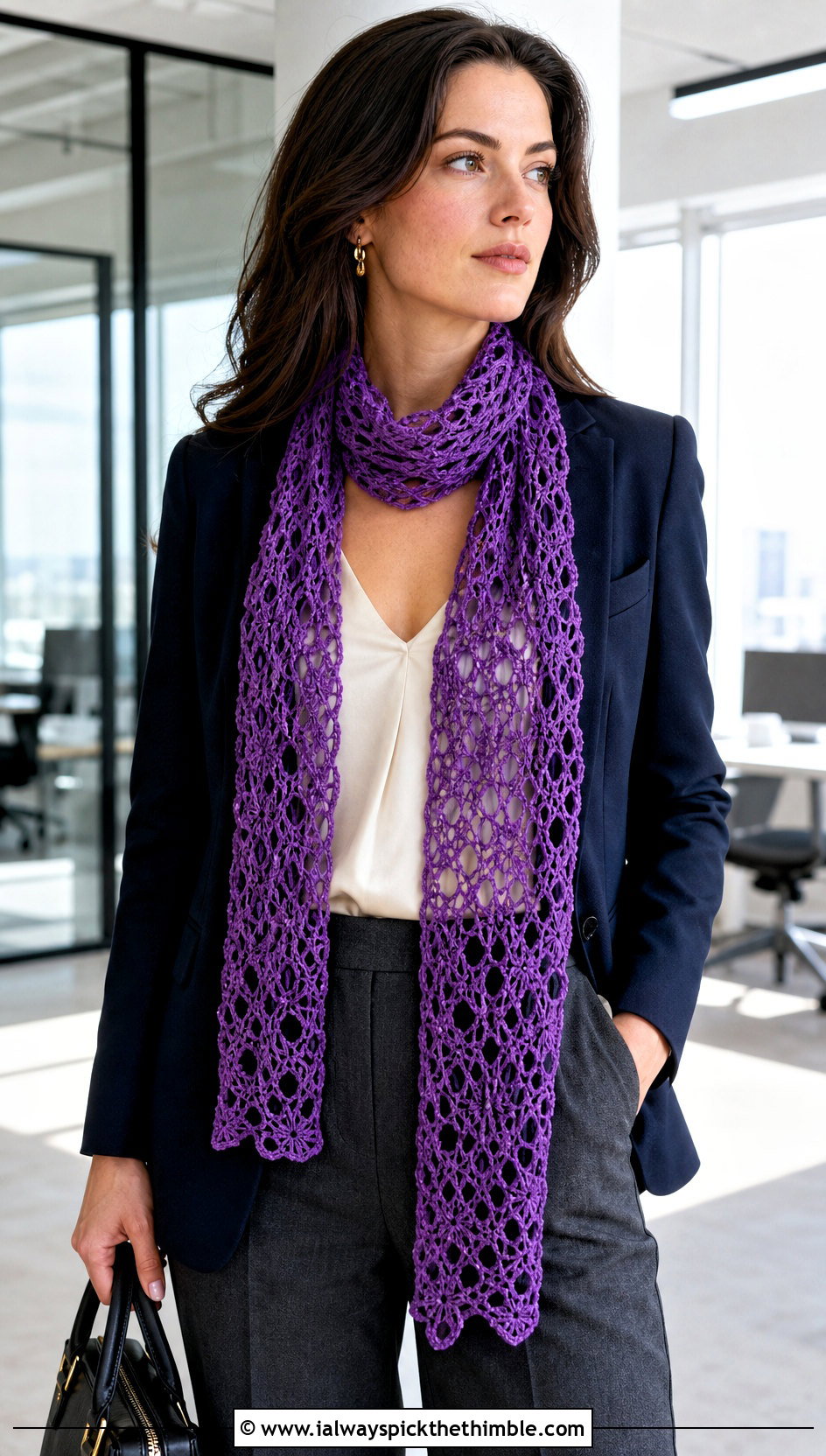 Lace Keyhole Crochet Scarf With Tailored Blazer - 20 Keyhole Crochet Scarf outfit ideas