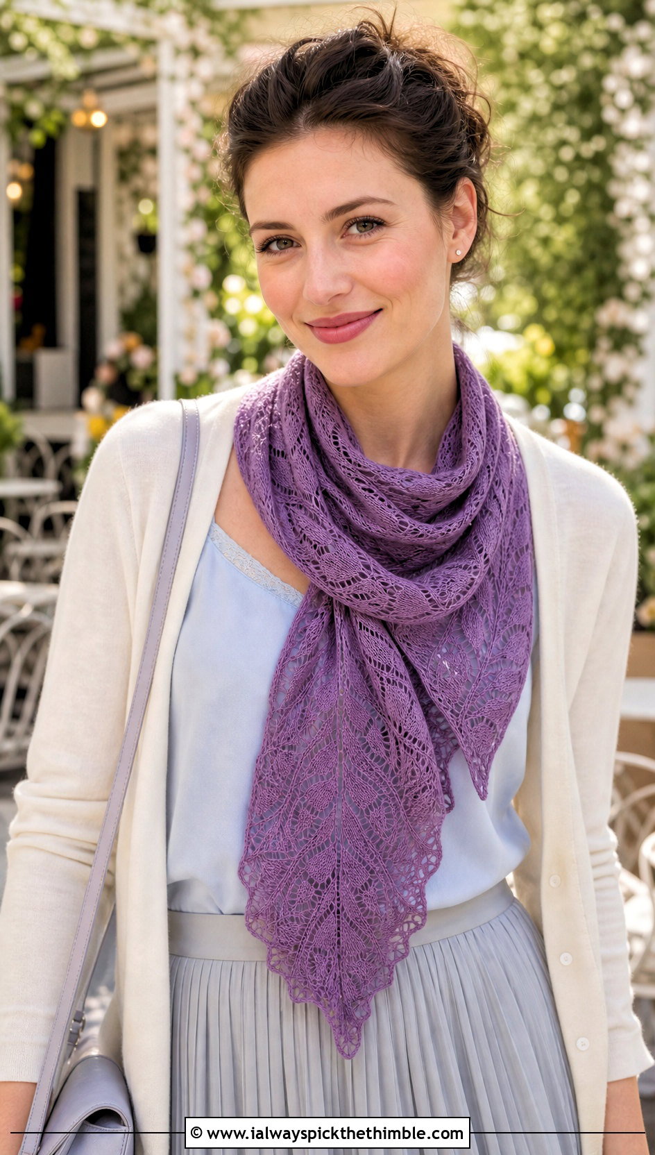 Lace Leaf Scarf With Cardigan And Midi Skirt - 20 crochet leaf scarf outfit ideas