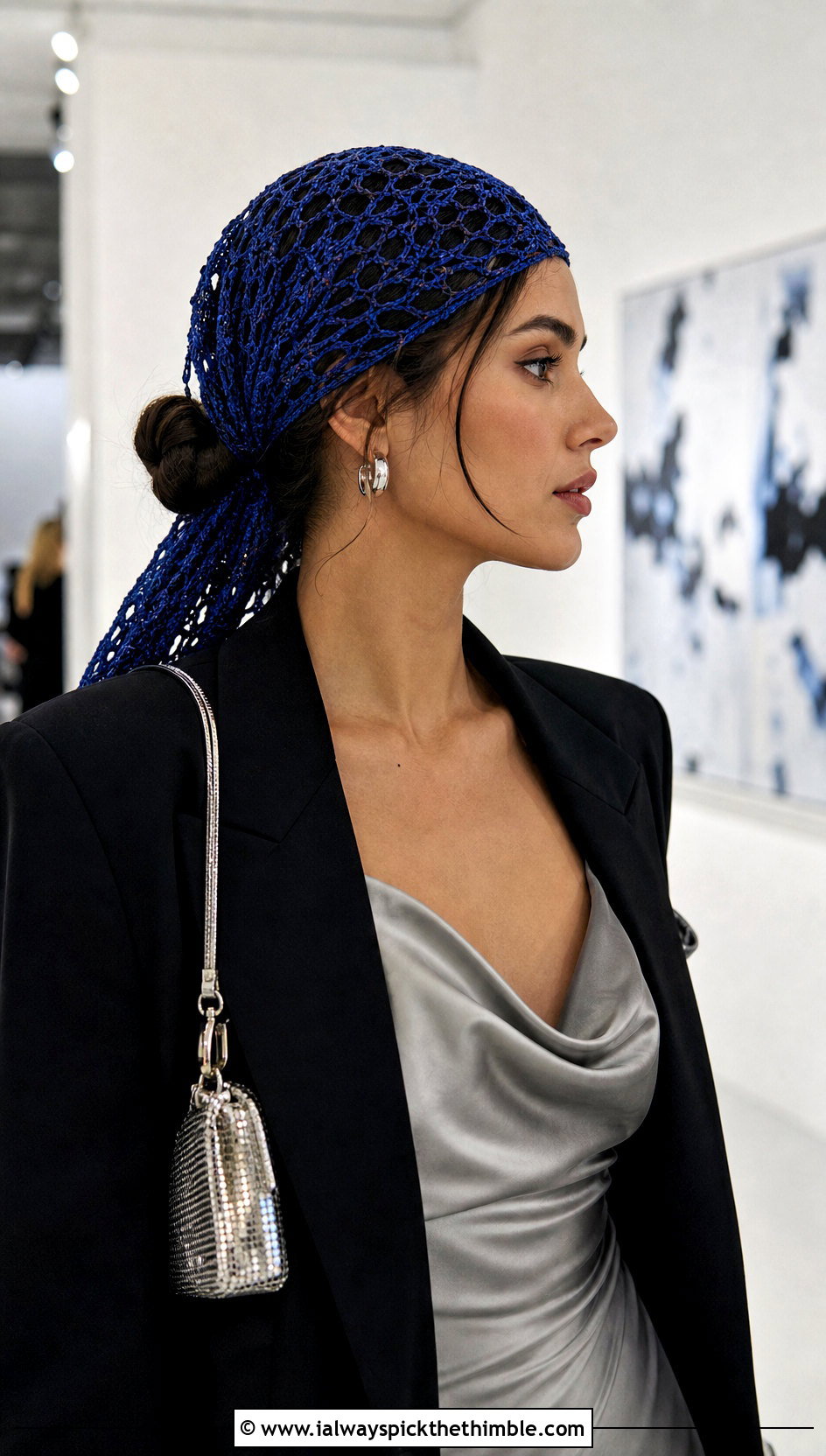 Lace Mesh Bandana Crochet Scarf With Satin Slip Dress - 20 Bandana Crochet Scarf outfit ideas
