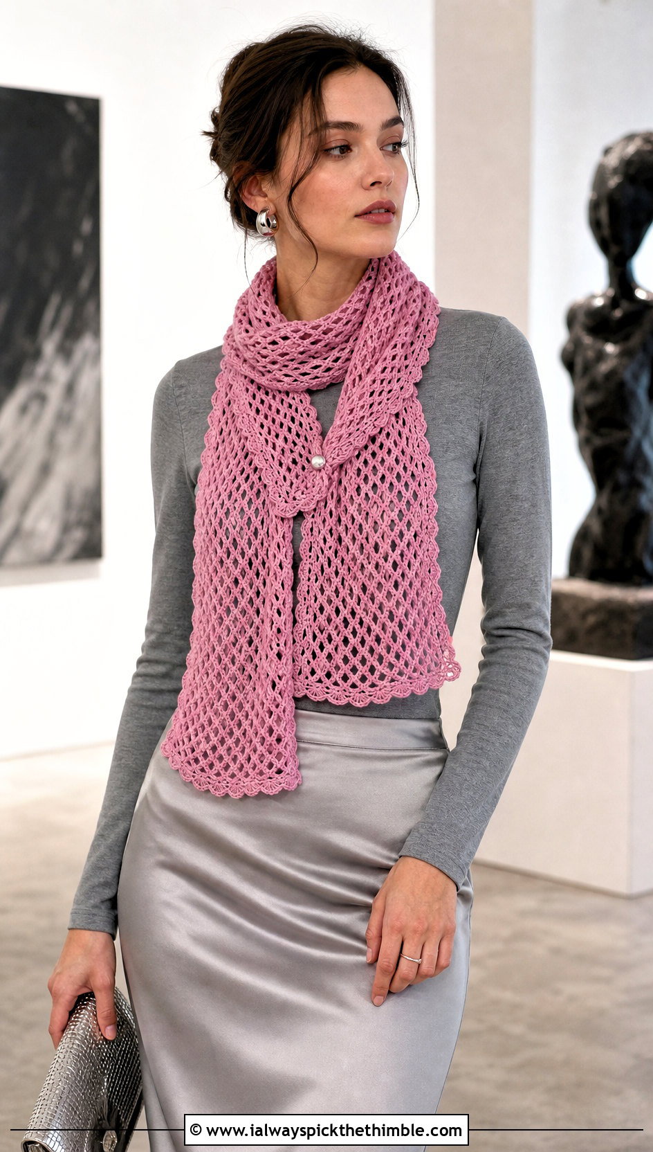 Lace Mesh Button Hole Crochet Scarf With Satin Skirt - 15 Crochet Button Hole Scarf outfit ideas