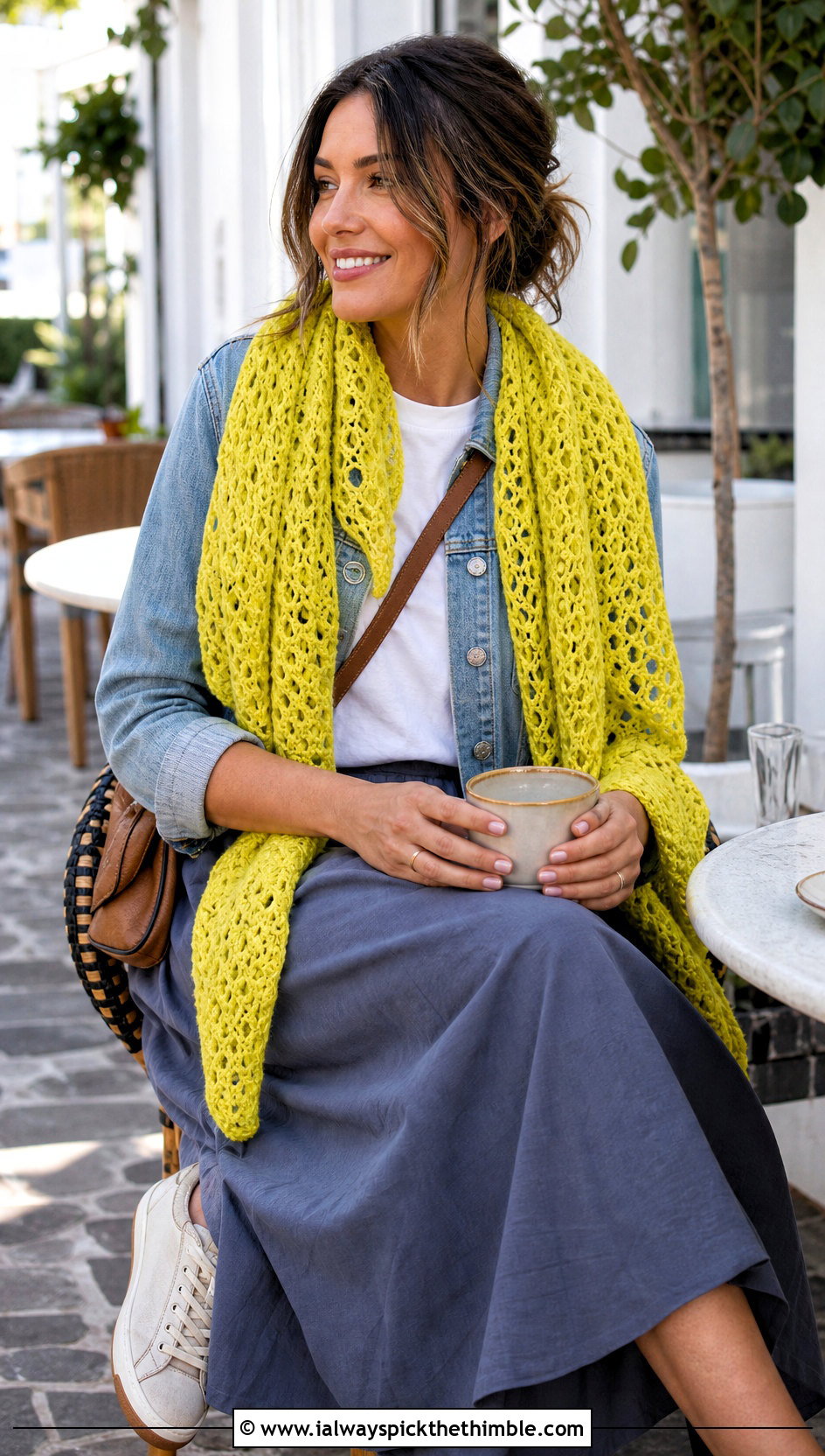 Lace Mesh Crochet Blanket Scarf With Denim Jacket - 25 crochet blanket scarf outfit ideas