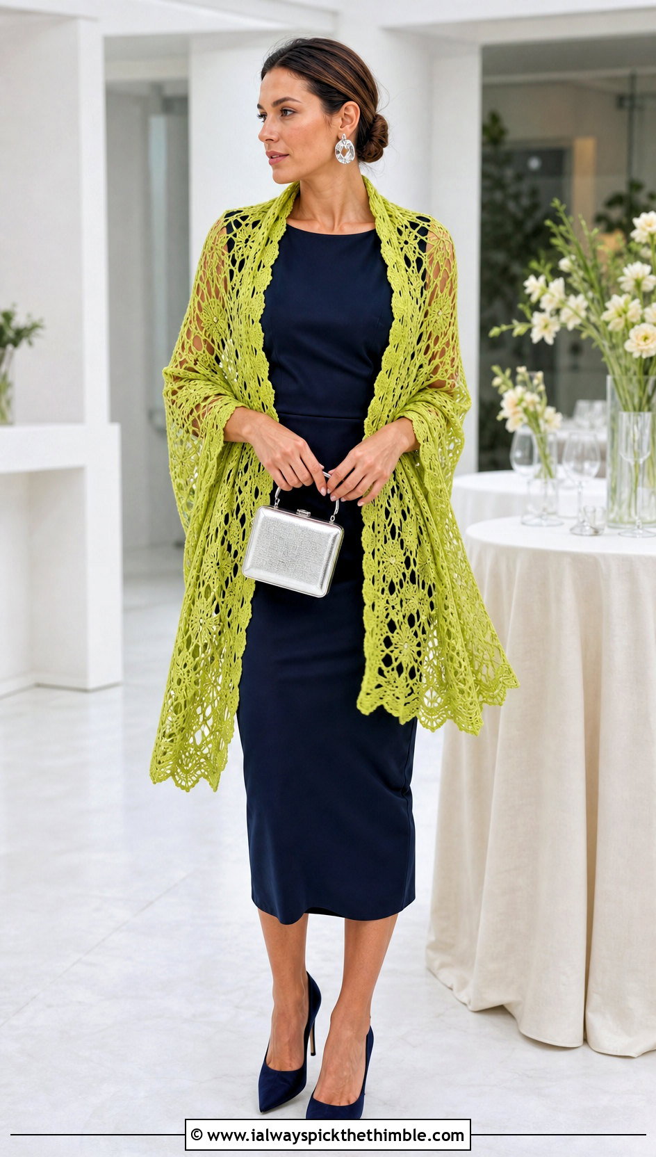 Lace Mesh Crochet Blanket Shawl With Column Dress - 20 crochet blanket shawl outfit ideas