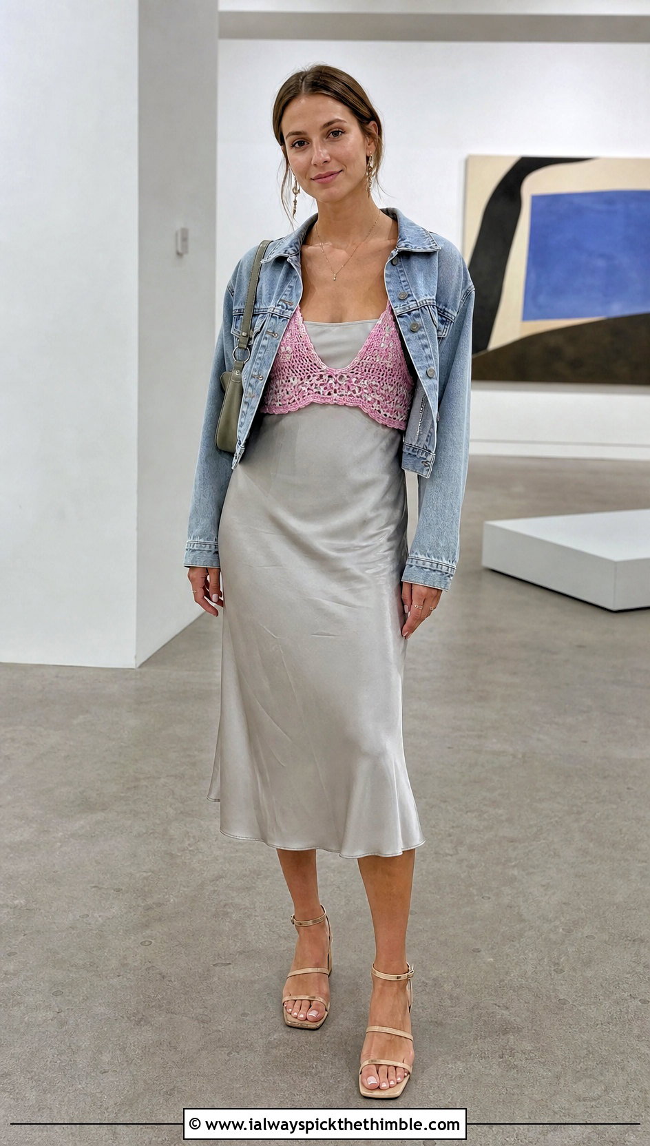 Lace Mesh Crochet Bra With Slip Dress - 25 crochet bra outfit ideas