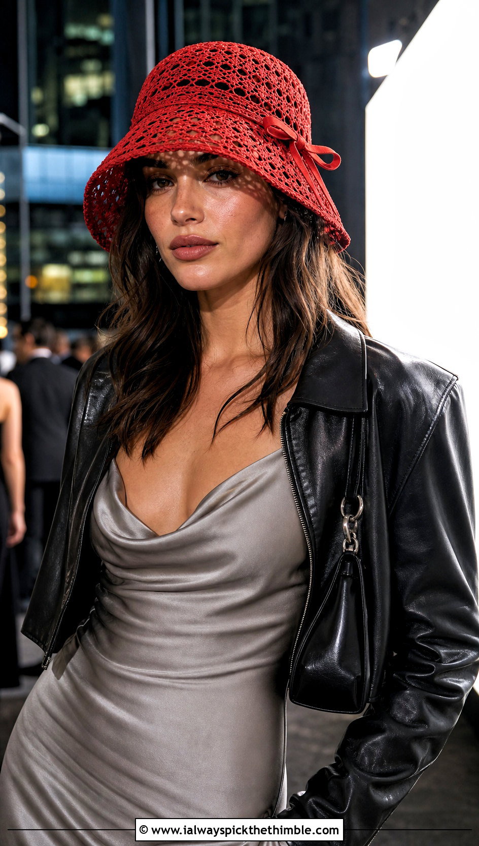 Lace Mesh Crochet Bucket Hat With Satin Slip Dress - 20 Crochet Bow Hat outfit ideas