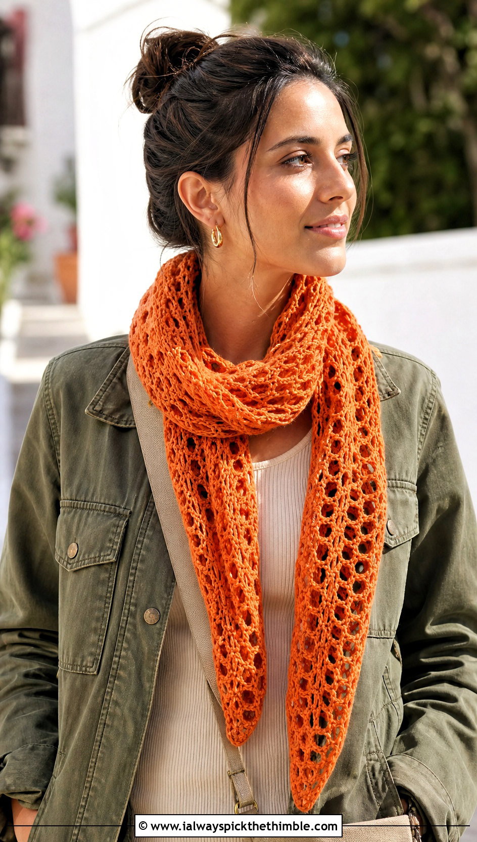 Lace Mesh Crochet Candy Scarf With Utility Jacket - 15 crochet candy scarf outfit ideas