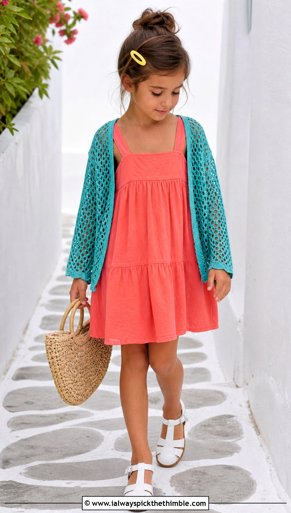 Lace Mesh Crochet Cardigan With Cotton Tank Dress - 20 Childs Crochet Cardigan outfit ideas