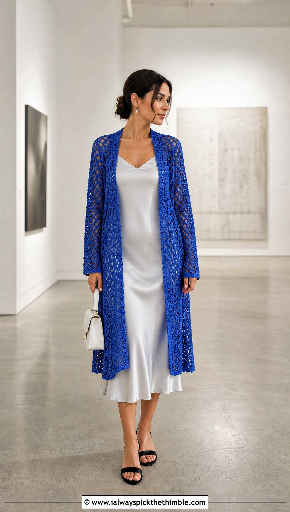 Lace Mesh Crochet Cardigan With Satin Slip Dress - 20 3 weight yarn crochet cardigan outfit ideas