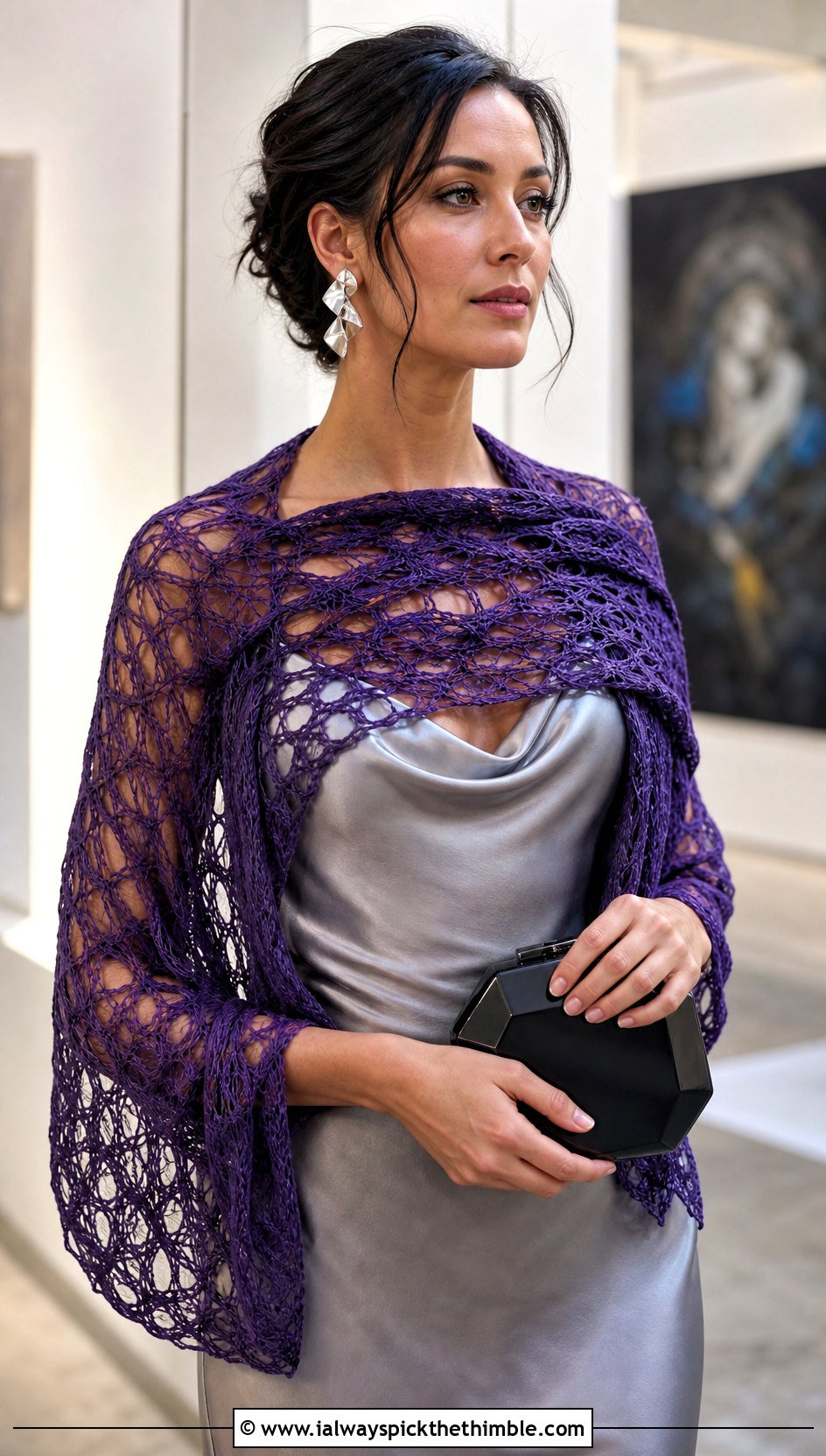 Lace Mesh Crochet Cashmere Scarf With Satin Slip Dress - 20 crochet cashmere scarf outfit ideas