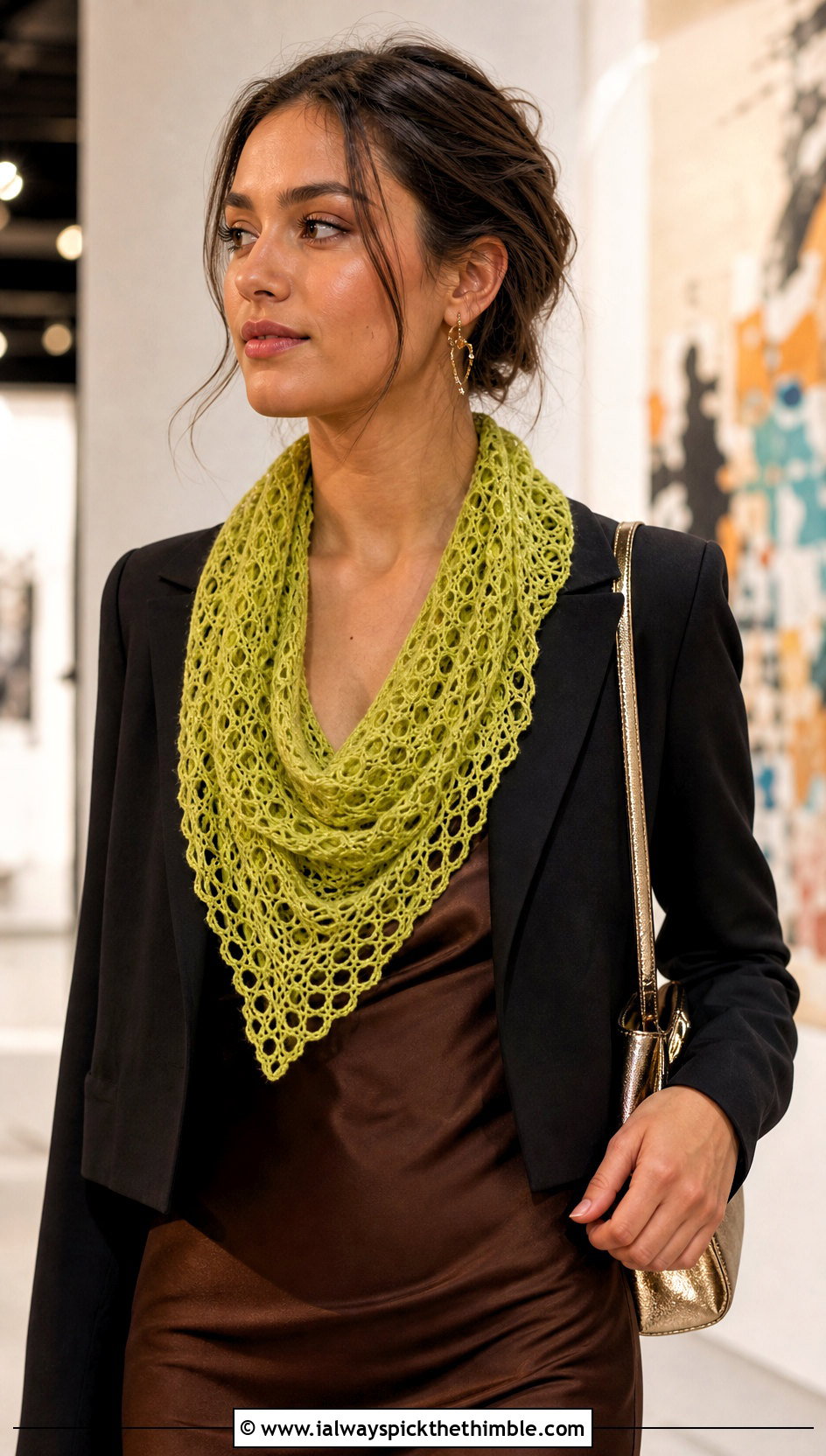 Lace Mesh Crochet Cowl Scarf With Slip Dress - 25 crochet cowell scarf outfit ideas