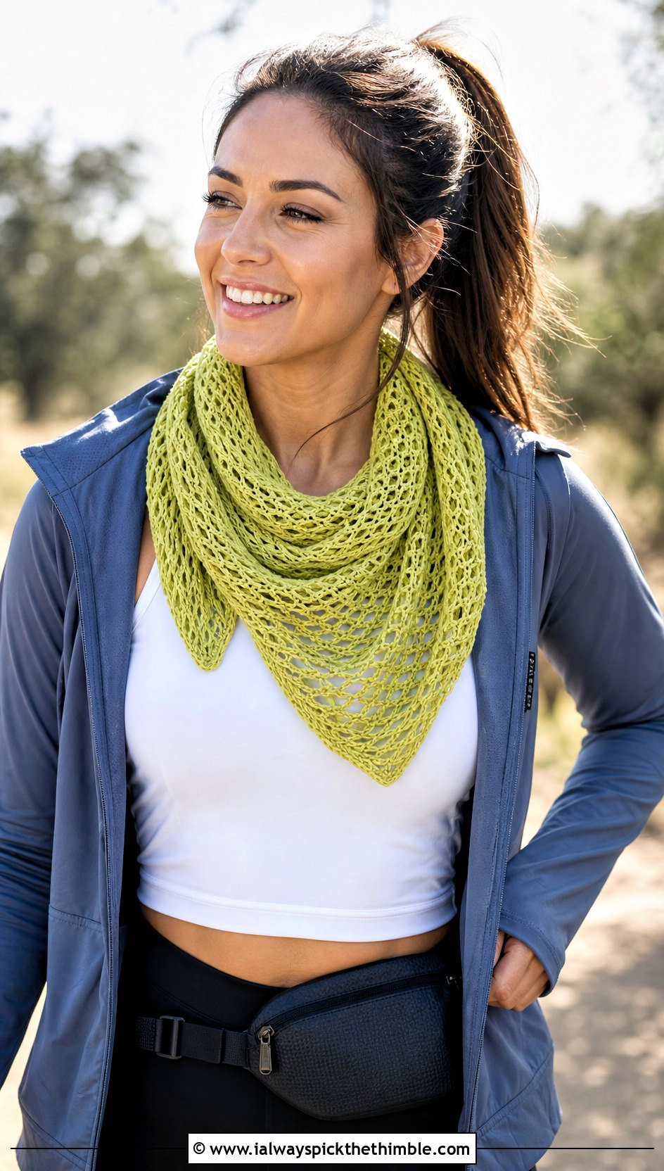 Lace Mesh Crochet Cowl With Track Jacket And Leggings - 20 Simple Crochet Cowl outfit ideas