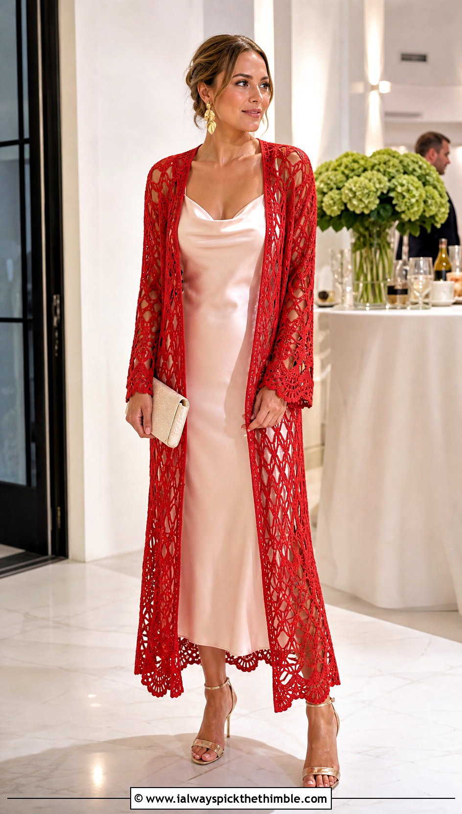 Lace Mesh Crochet Duster Cardigan With Slip Dress - 20 Easy Crochet Long Cardigan outfit ideas
