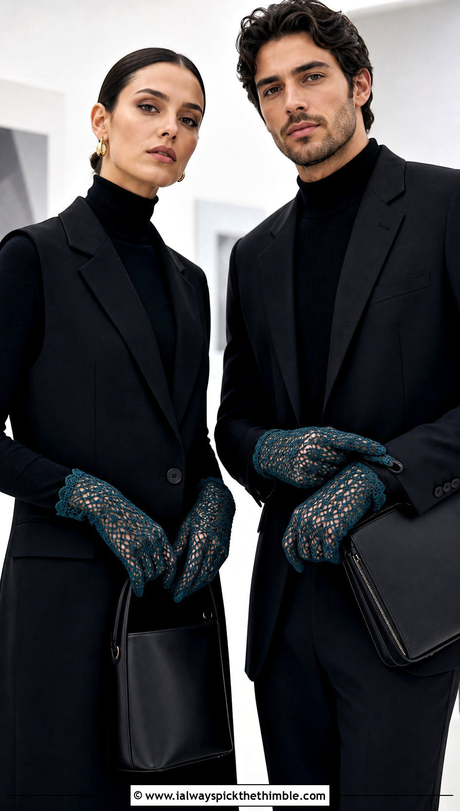 Lace Mesh Crochet Gloves With Monochrome Outfits - 20 Crochet Gloves For Couples outfit ideas