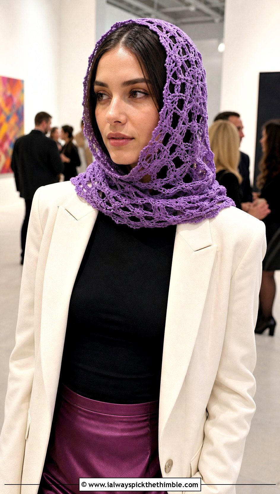 Lace Mesh Crochet Hood With Satin Midi Skirt - 20 crochet hood hat outfit ideas