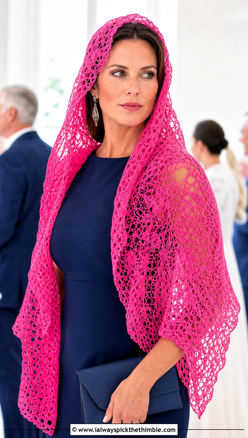 Lace Mesh Crochet Hooded Shawl With Column Dress - 25 crochet hooded shawl outfit ideas