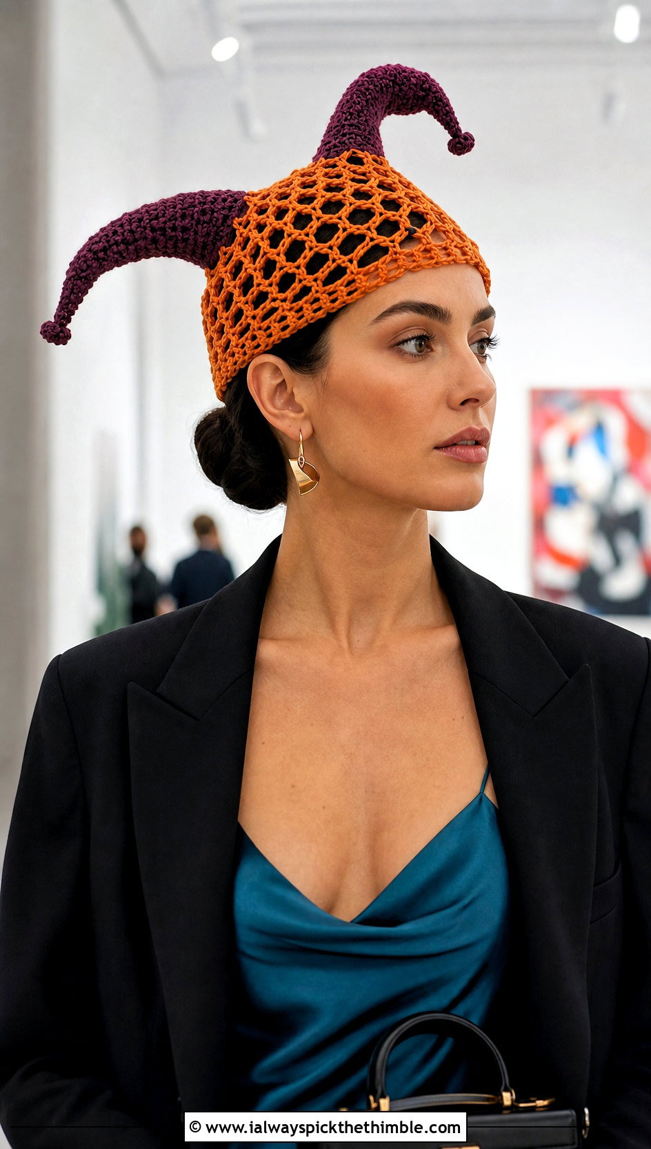 Lace Mesh Crochet Jester Hat With Slip Dress - 25 crochet jester hat outfit ideas
